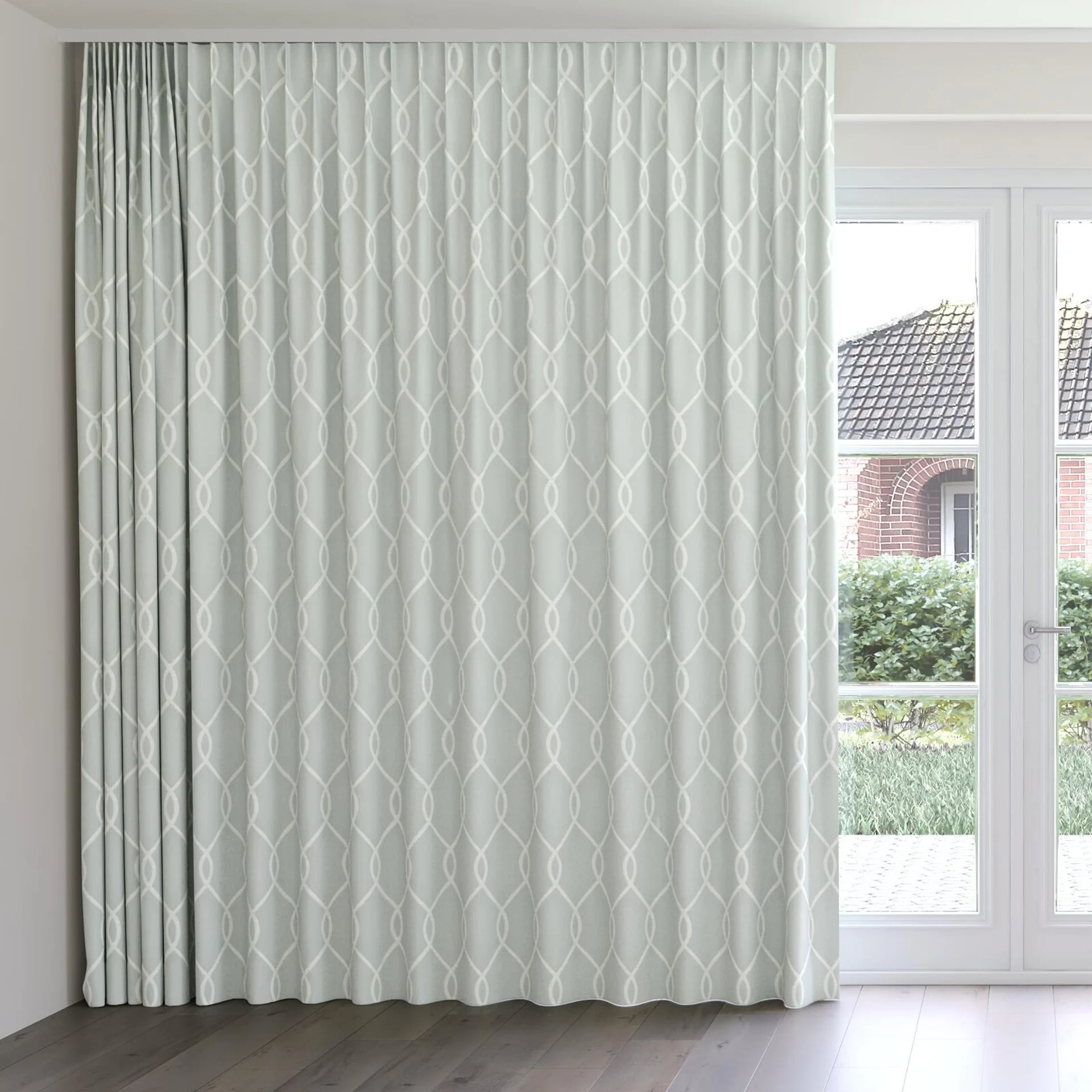 Front view of Latimer Crystal, on curtain rail