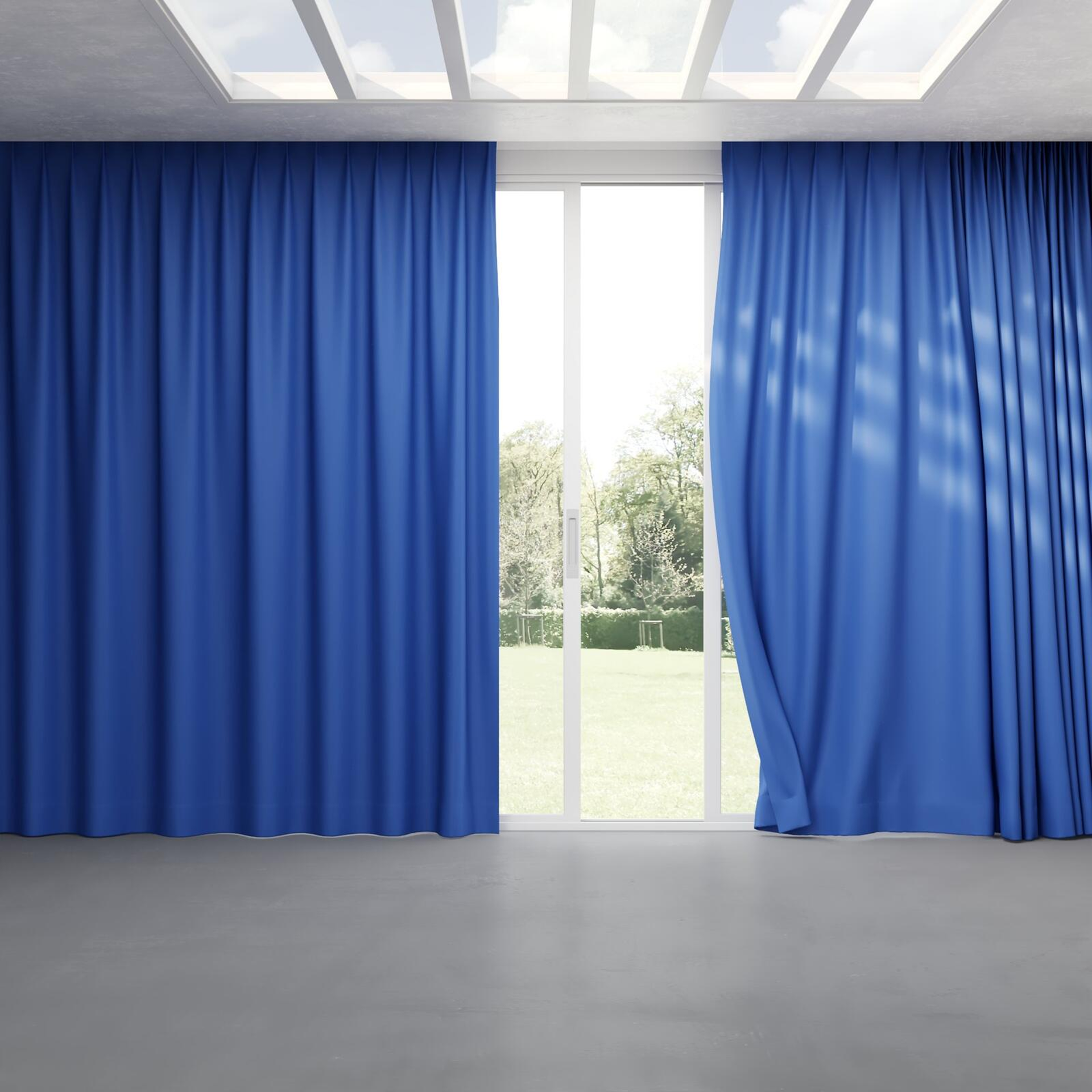 Full view of Ultra Dim Indigo, pinch pleat