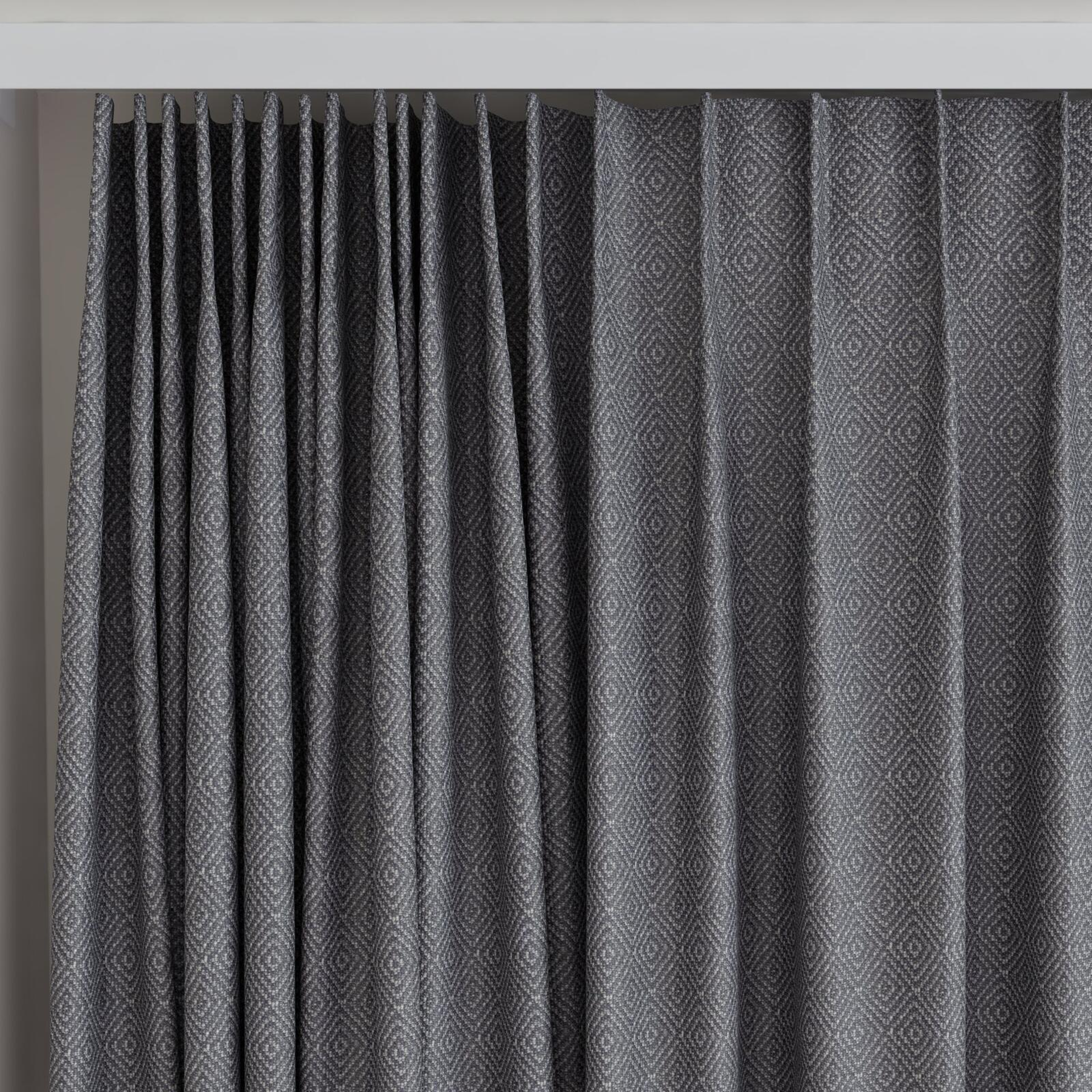 Top view of Hashtag Charcoal, on curtain rail