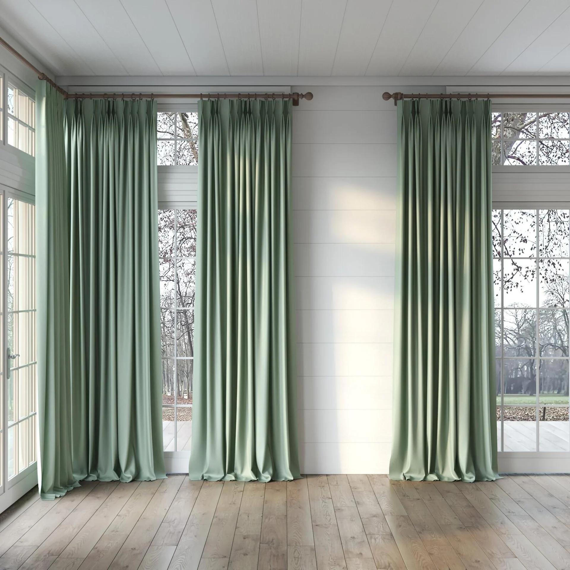 Full view of Naturama Agathe, puddled, on curtain rod