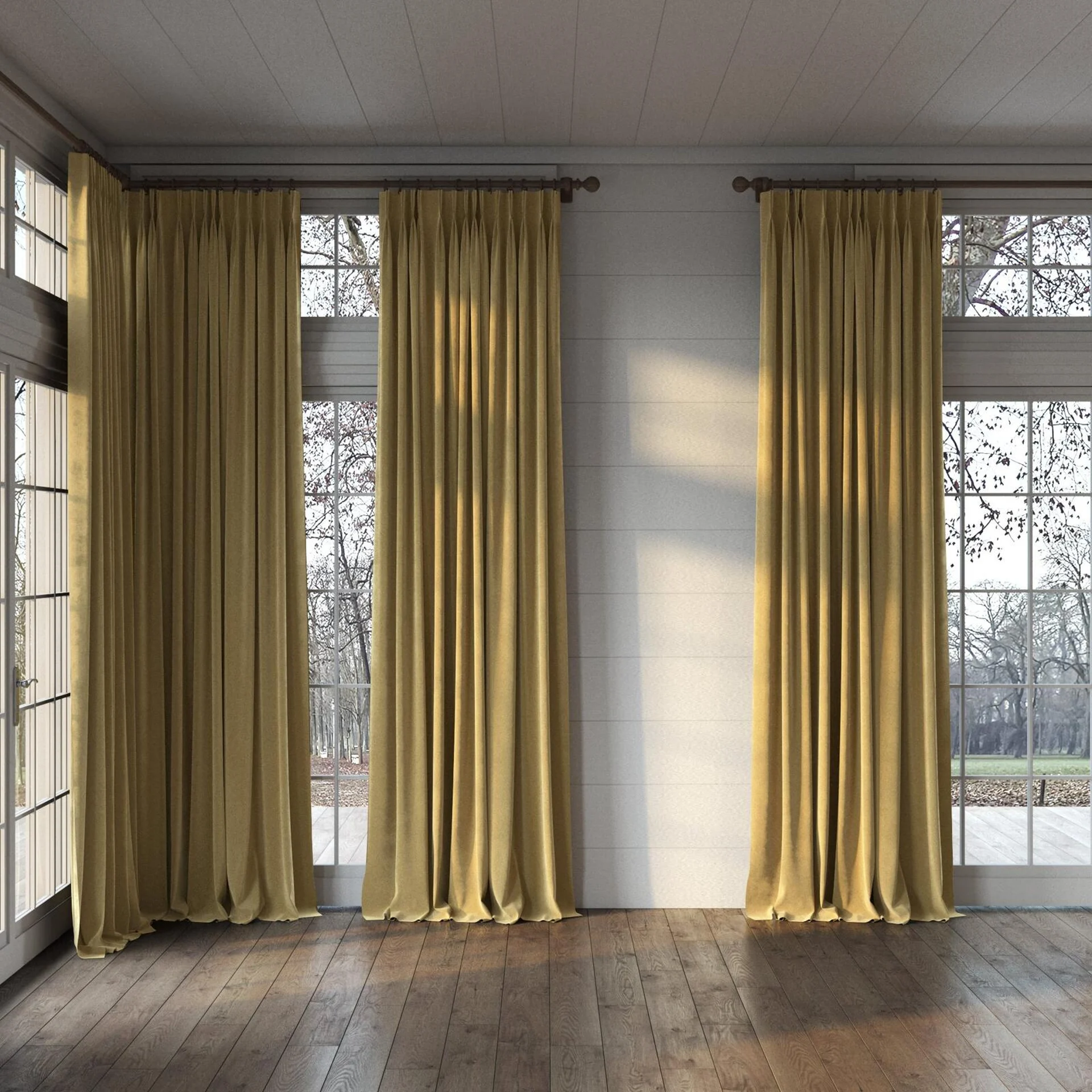 Full view of Verbier Camel, puddled, on curtain rod