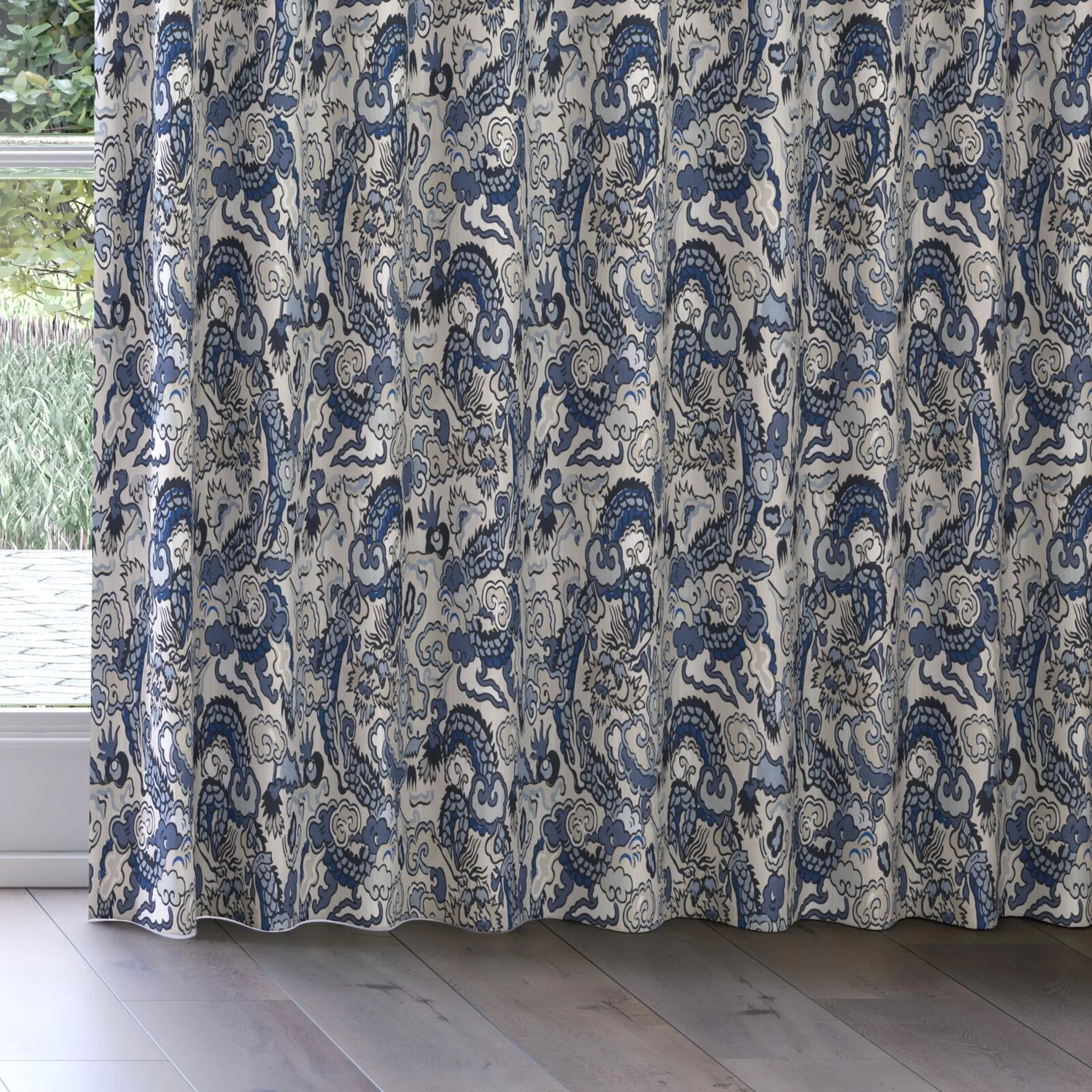 Bottom view of Komodo Dragon Porcelain, on curtain rail