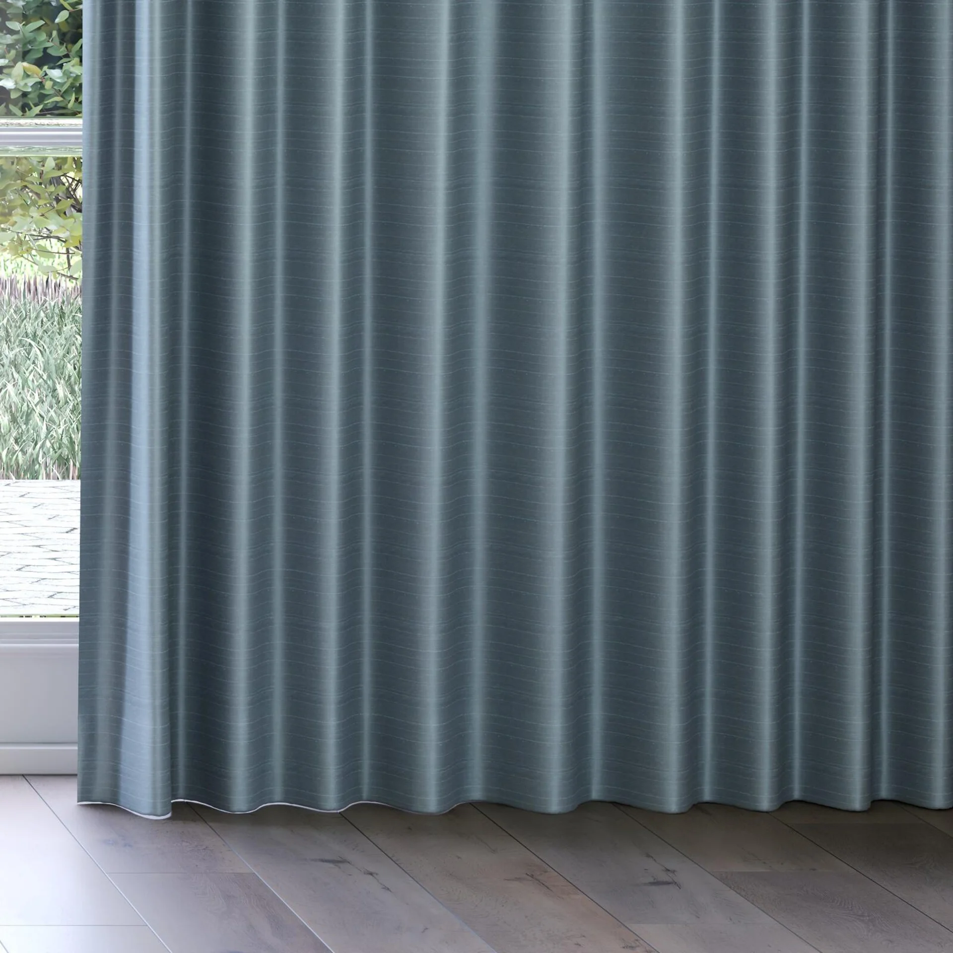 Bottom view of Silky Cloud, on curtain rail