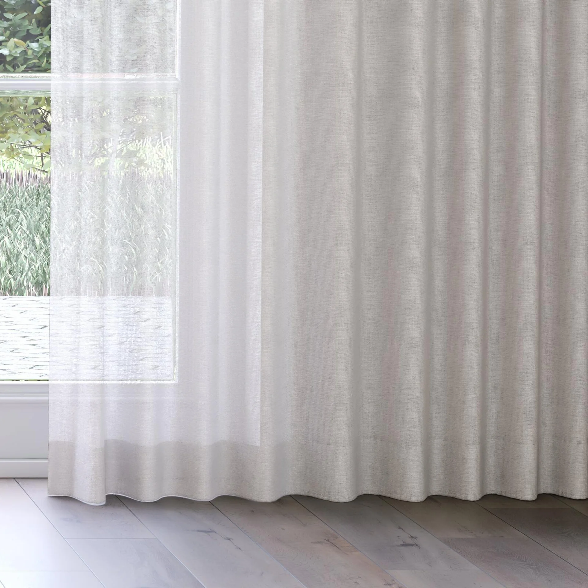 Bottom view of Statement Flax, on curtain rail