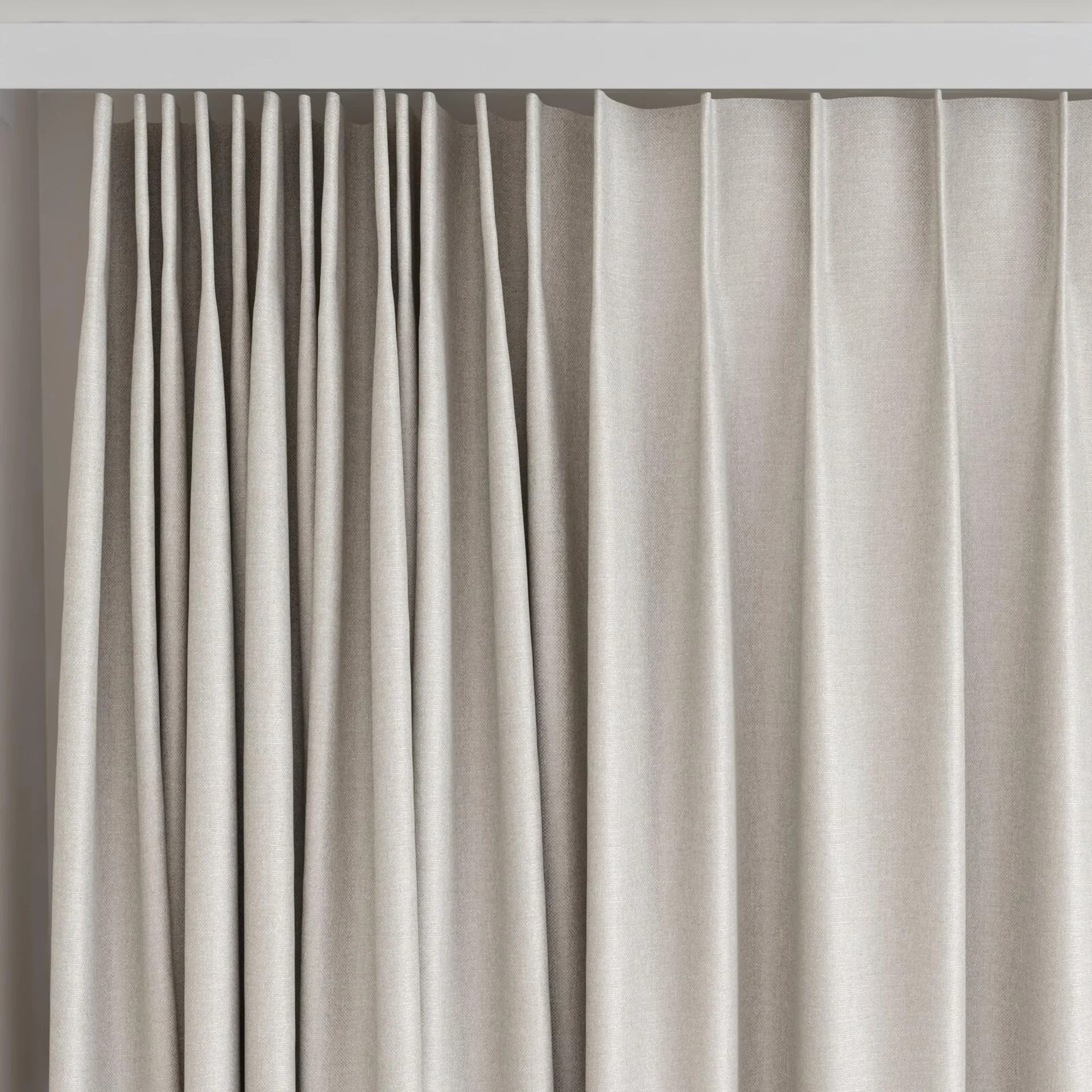 Top view of Banksia Parchment, on curtain rail