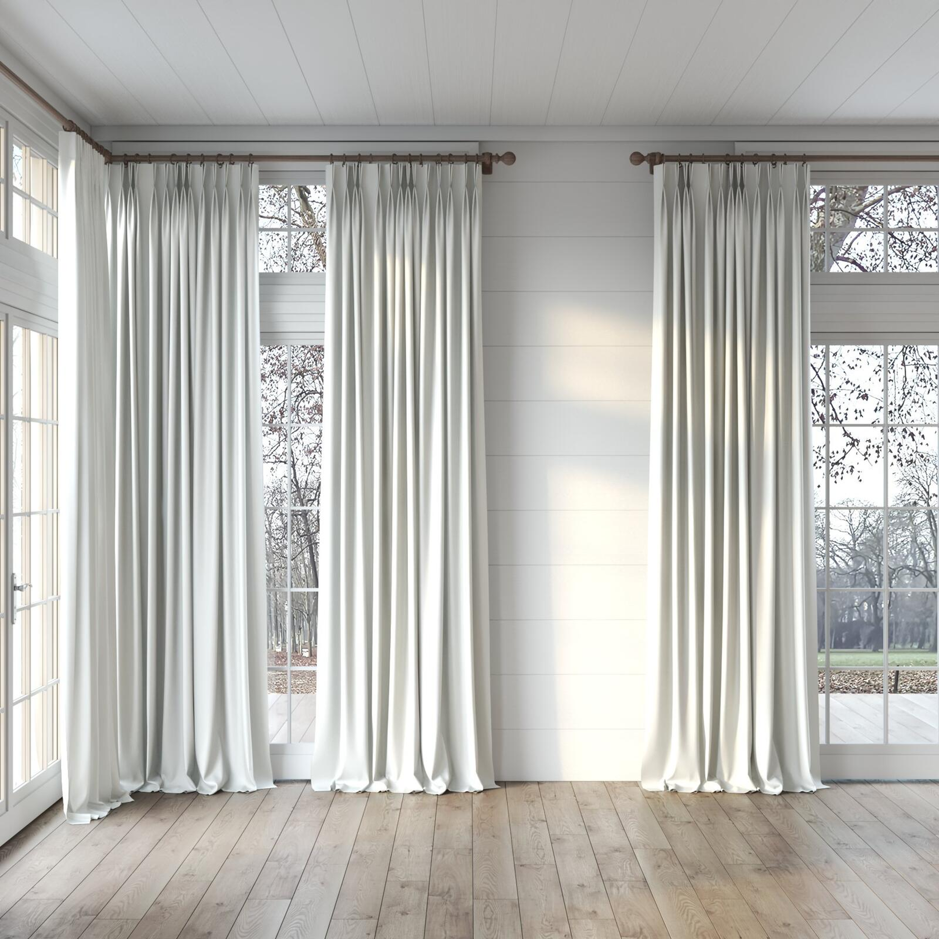 Full view of Naturama Limestone, puddled, on curtain rod