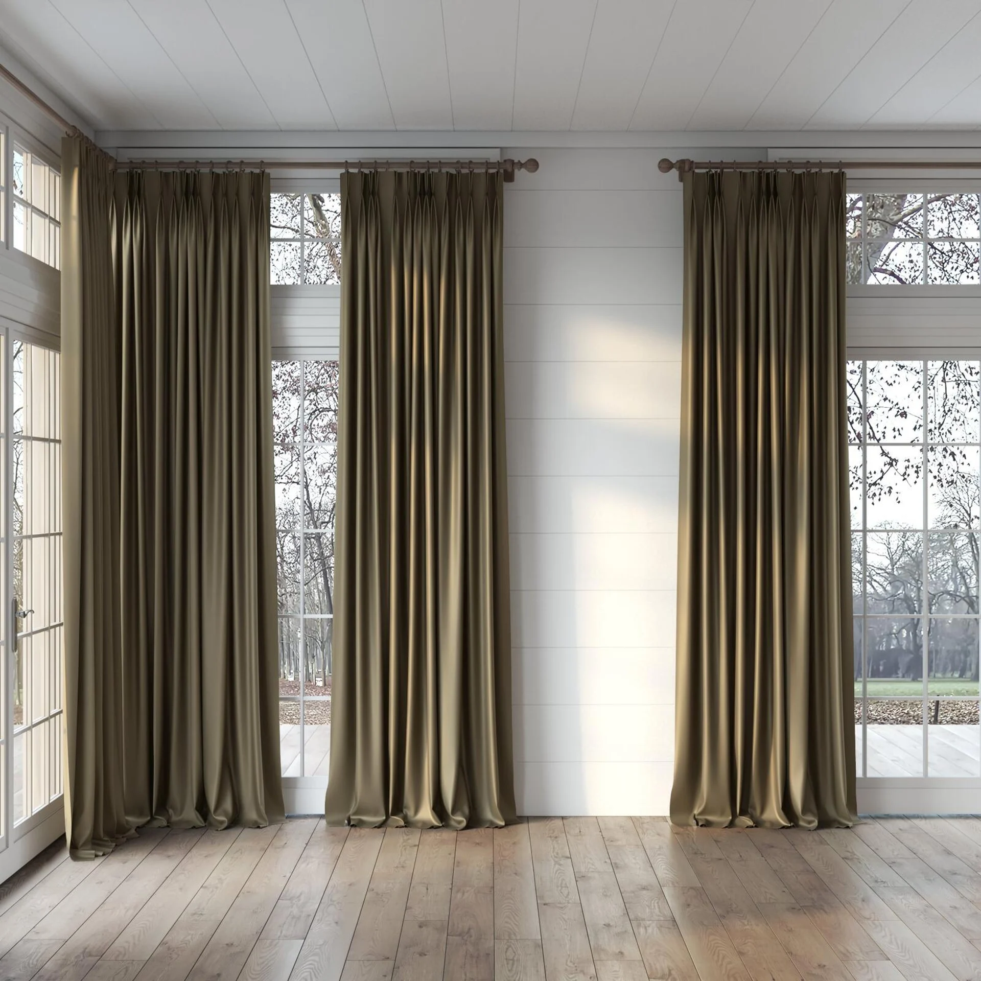 Full view of Sleek Muffin, puddled, on curtain rod
