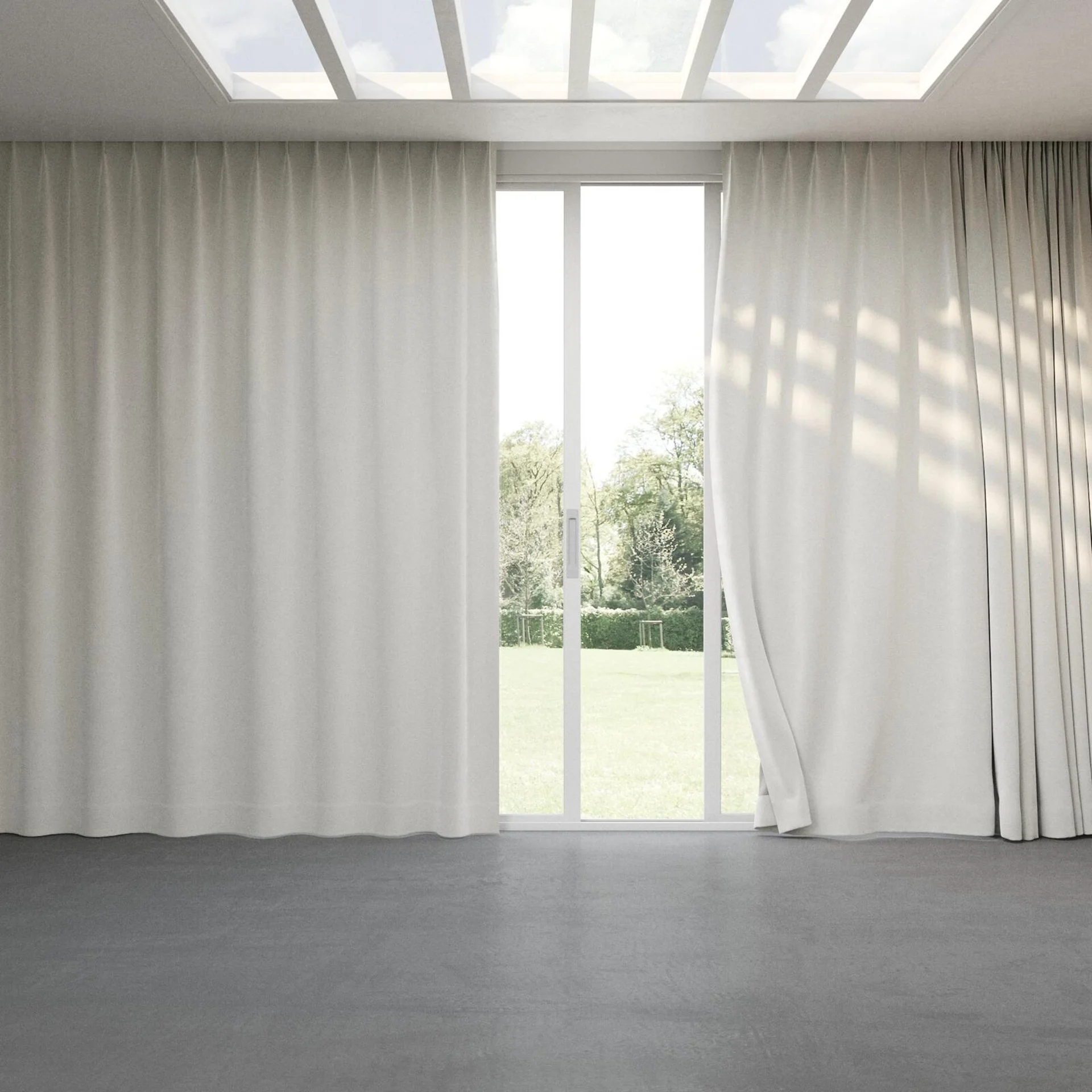 Full view of Geneva Dove, pinch pleat
