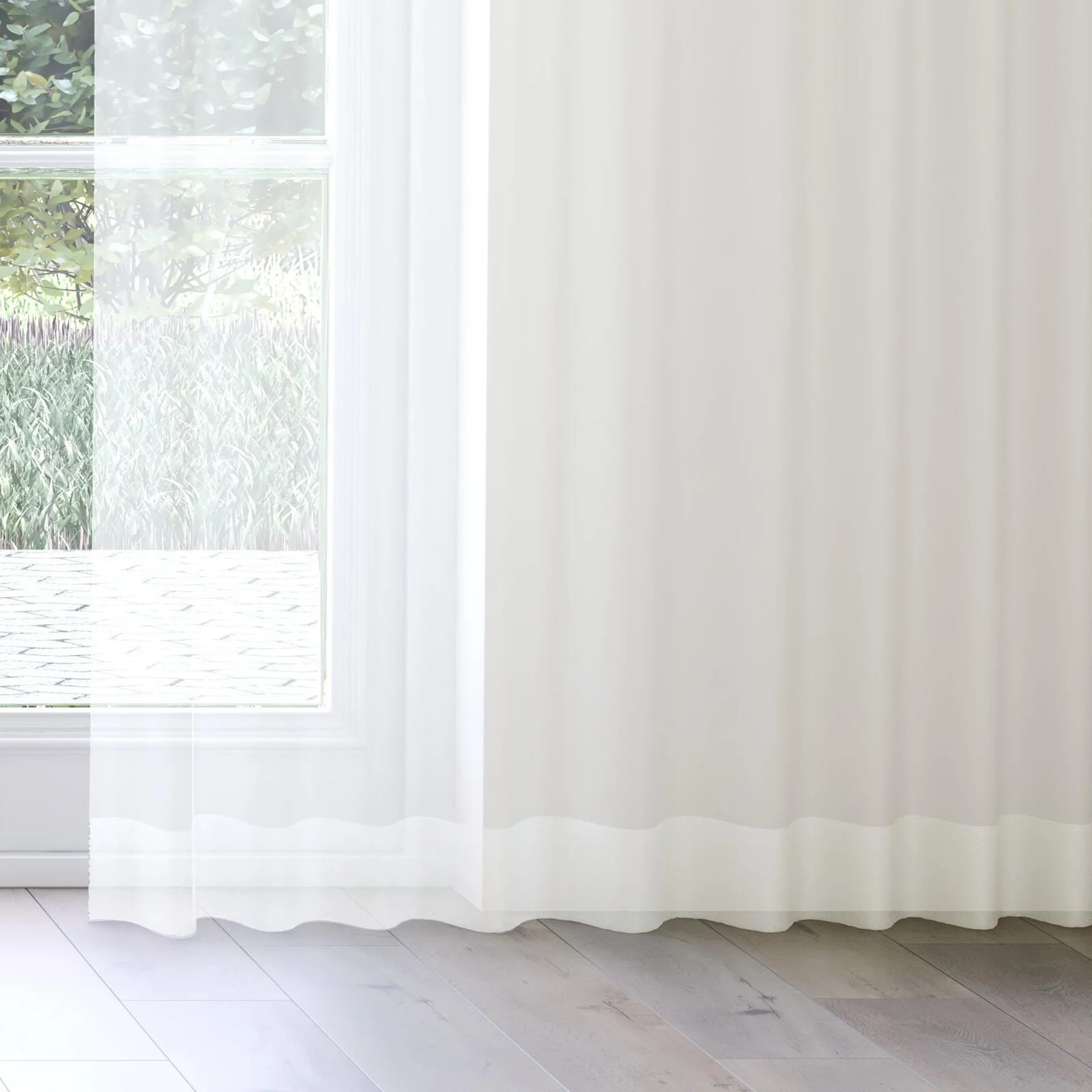 Bottom view of Xo Ecru, on curtain rail