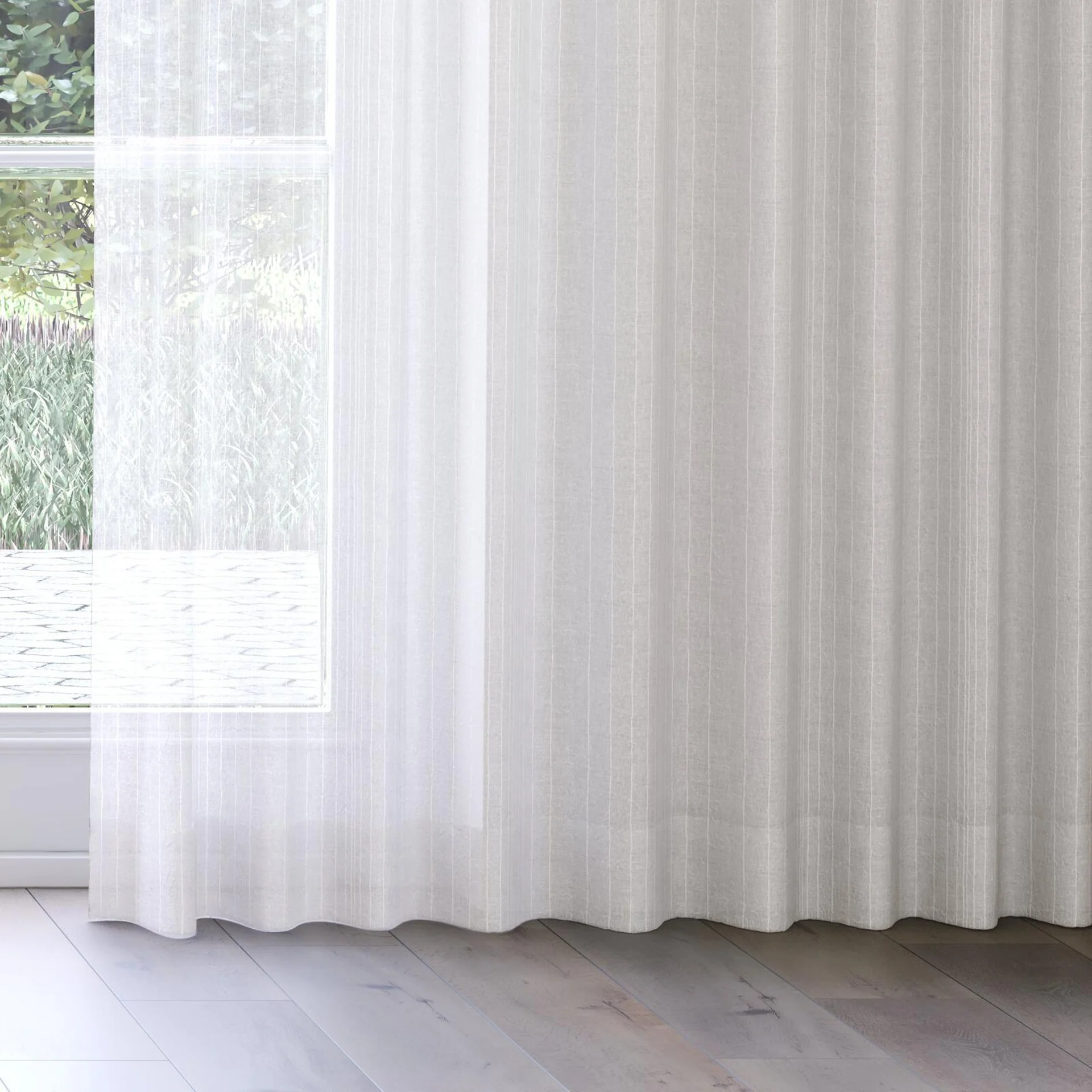 Bottom view of Mira Stone, on curtain rail
