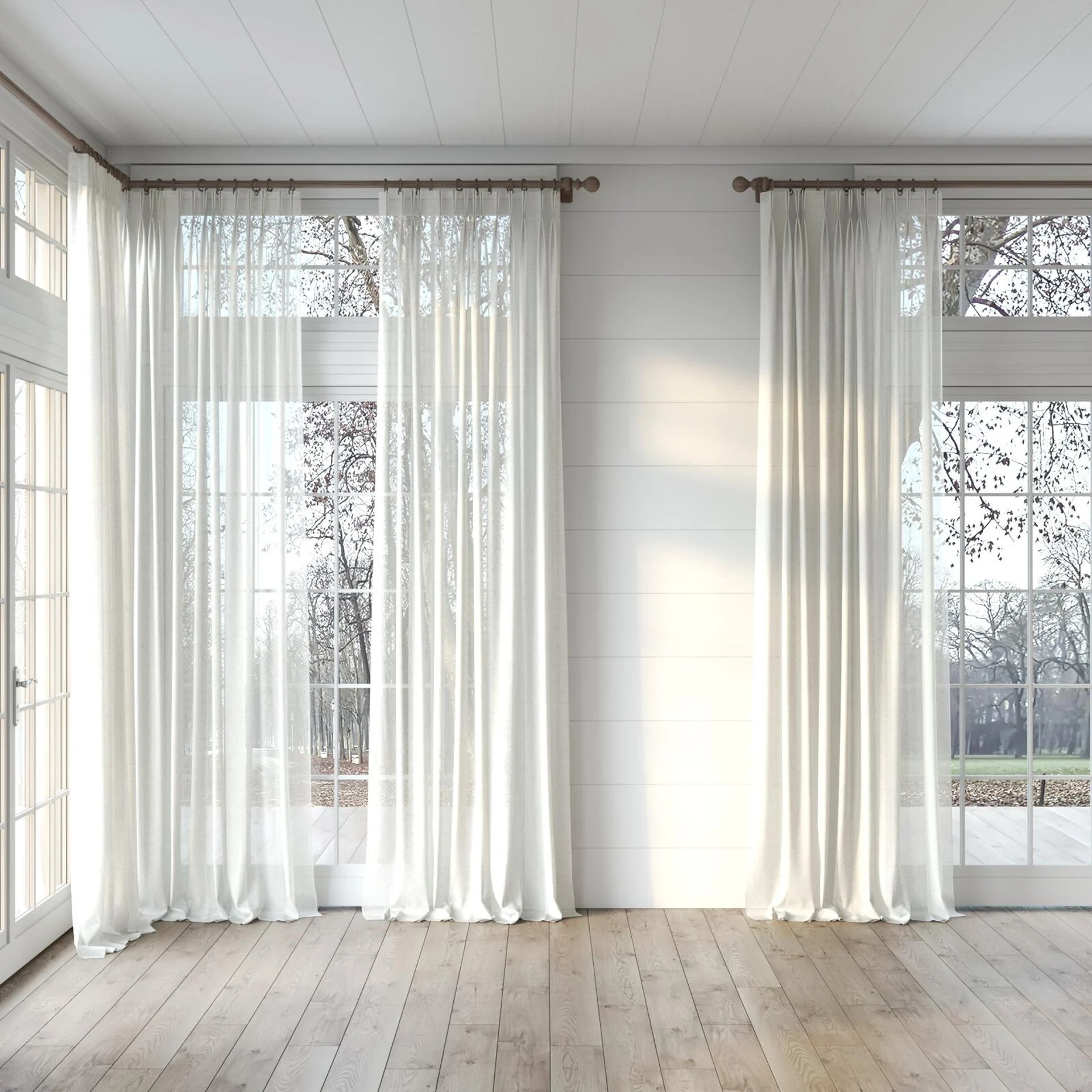Full view of Lilian Whisper, puddled, on curtain rod