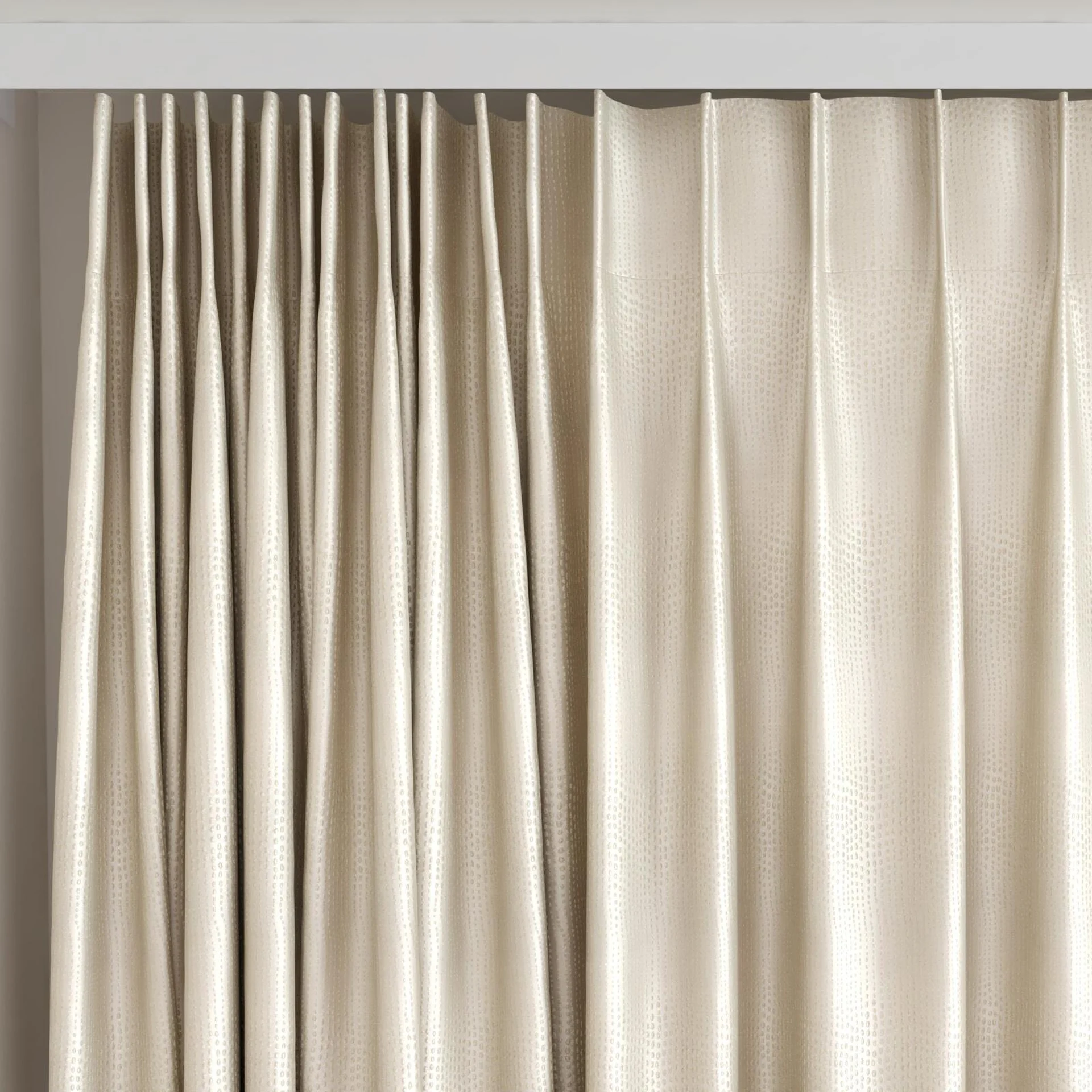 Top view of Glint Beige, on curtain rail