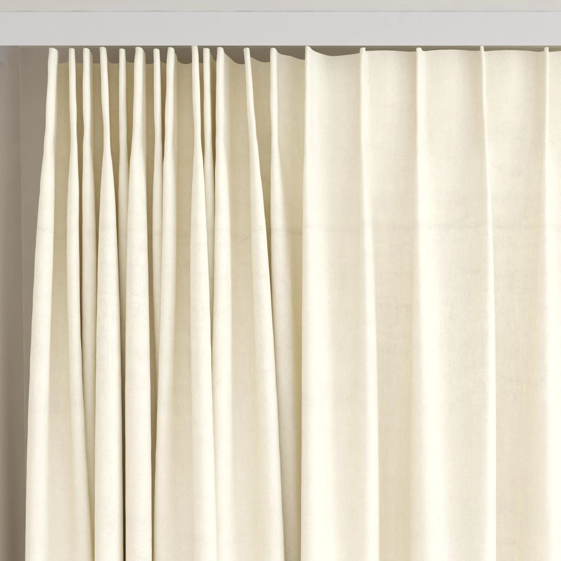 Top view of Warlock Ecru, on curtain rail