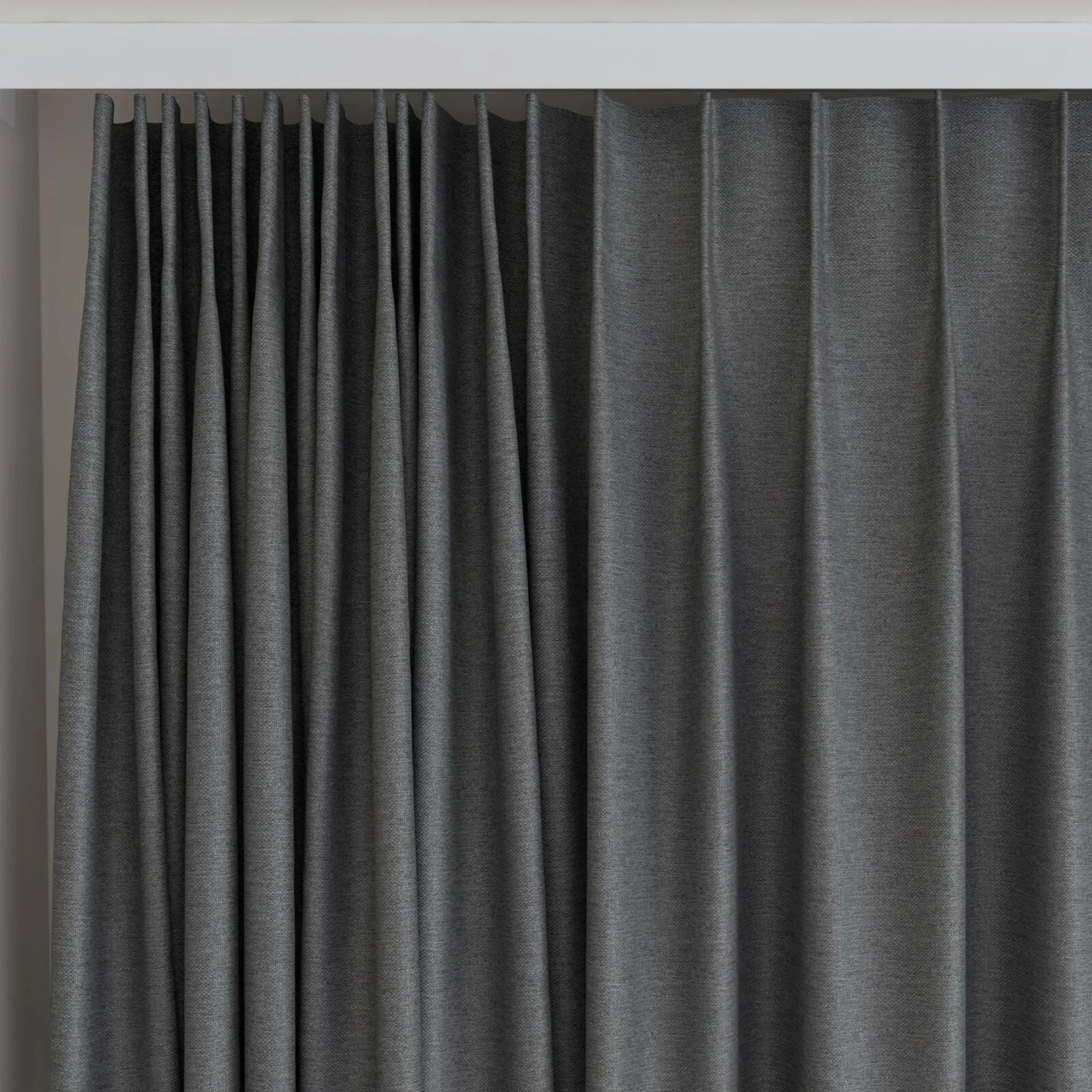 Top view of Duede Charcoal, on curtain rail