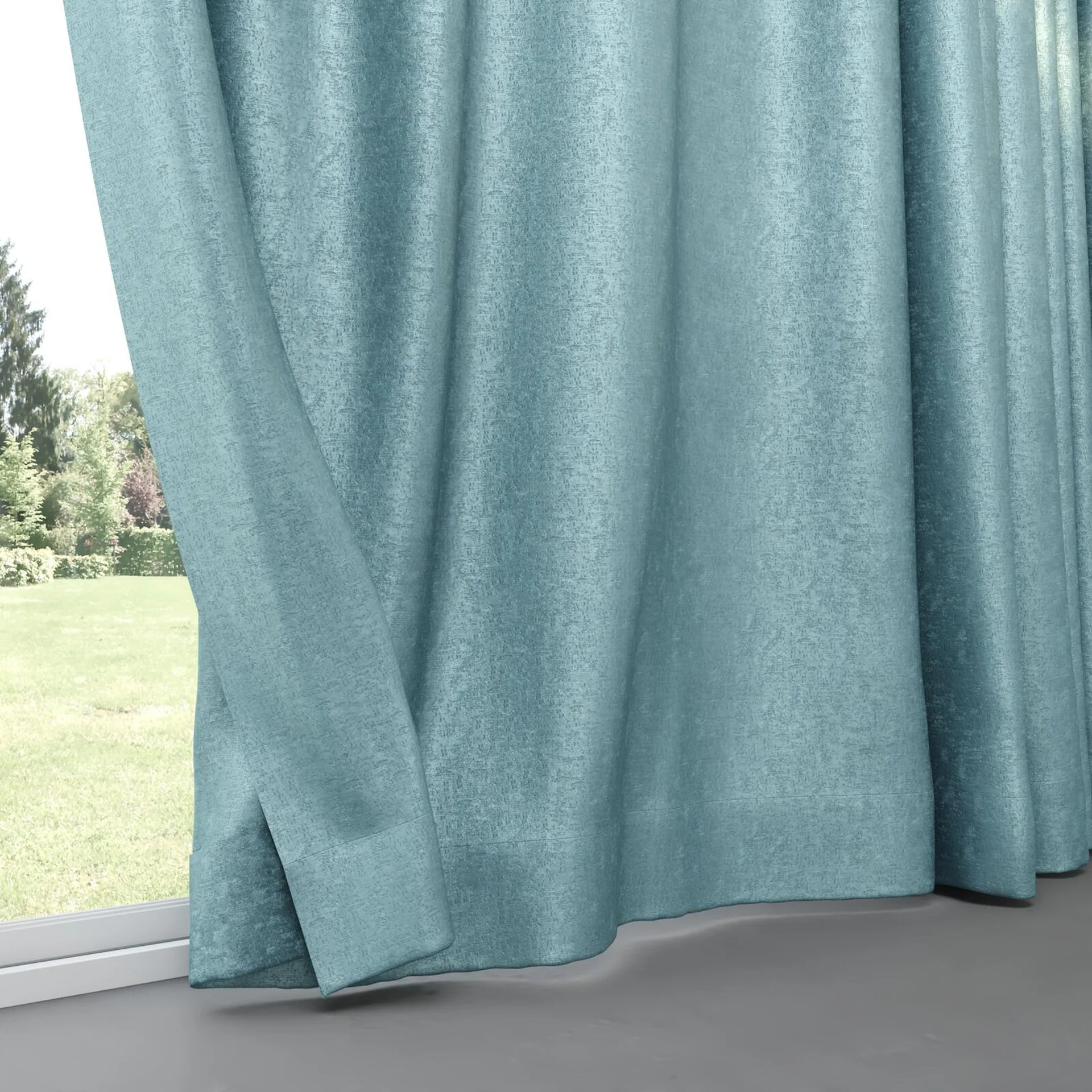 Bottom view of Hug Teal, pinch pleat