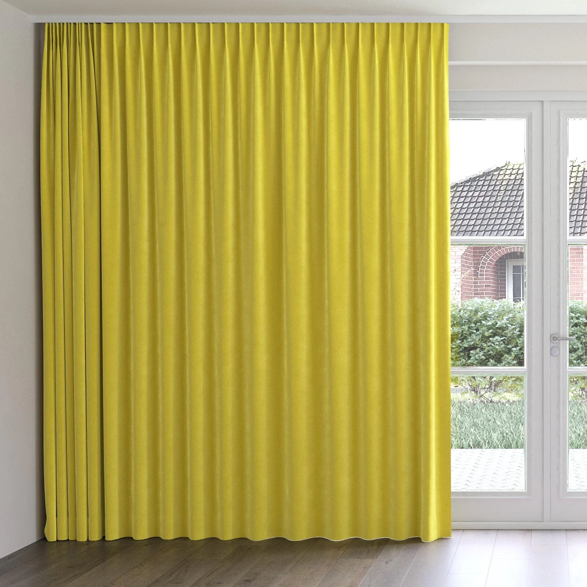 Front view of Moon Mimosa, on curtain rail