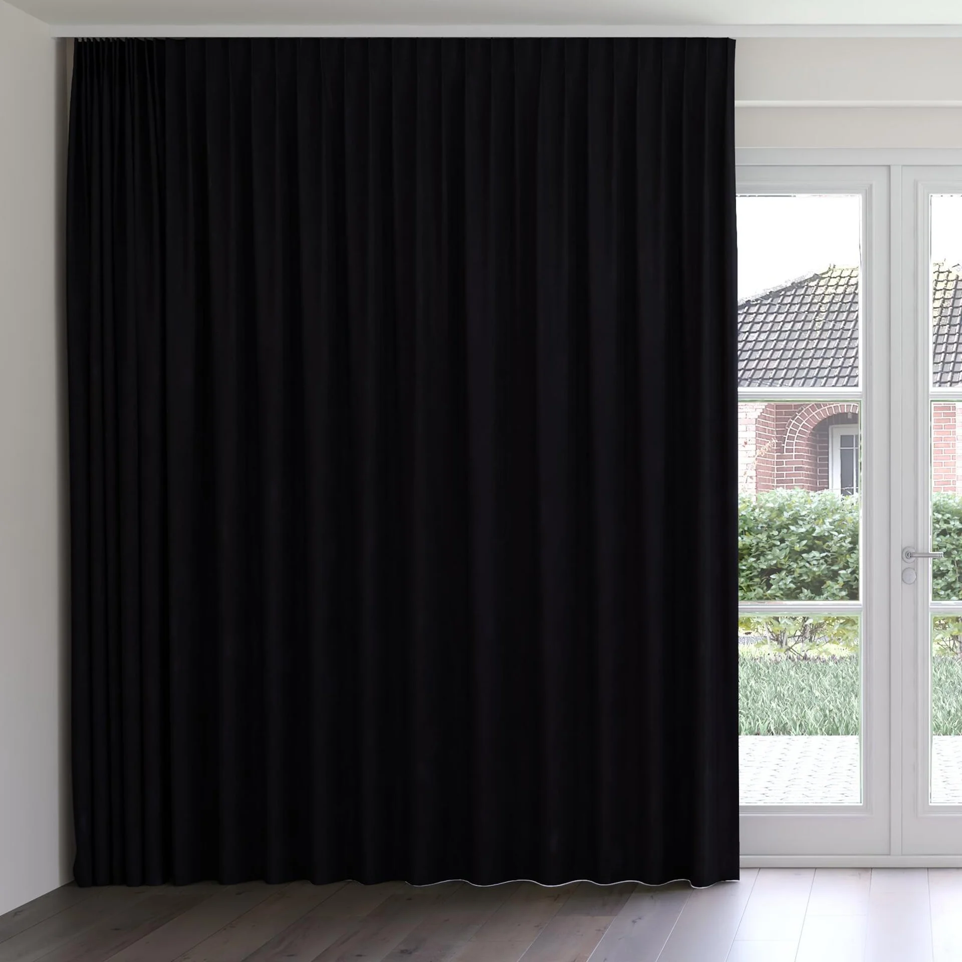 Front view of Lech Ebony, on curtain rail