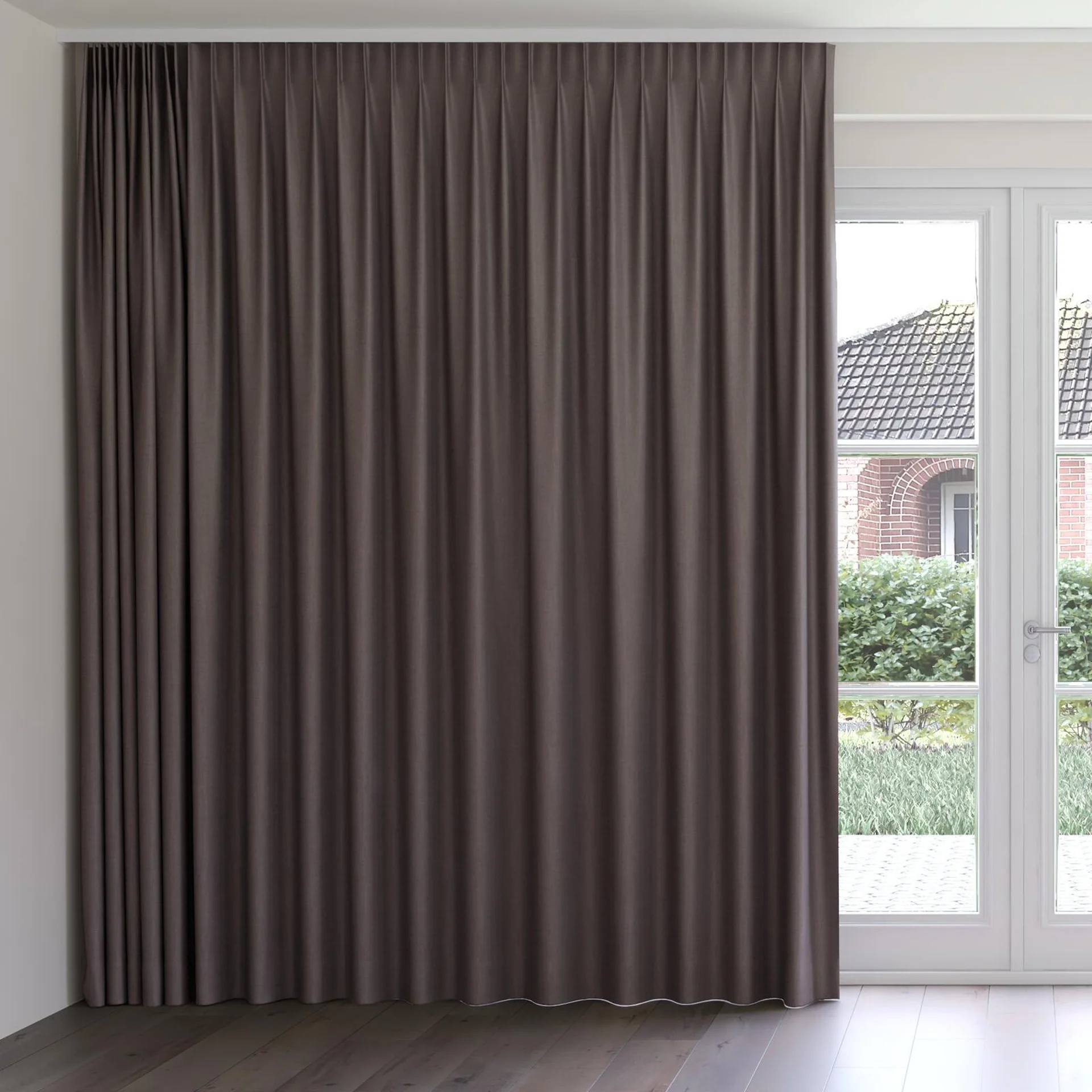 Front view of Frisco Anthracite, on curtain rail