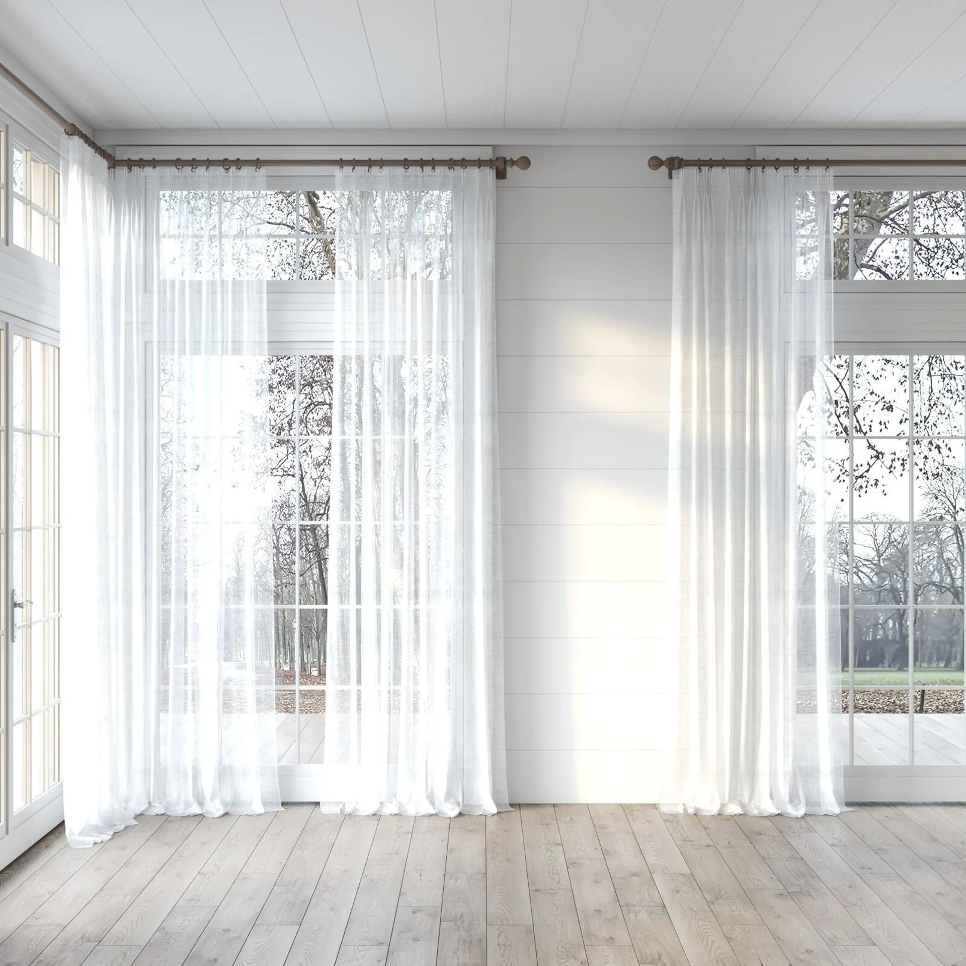 Full view of Coastal Blanc, puddled, on curtain rod