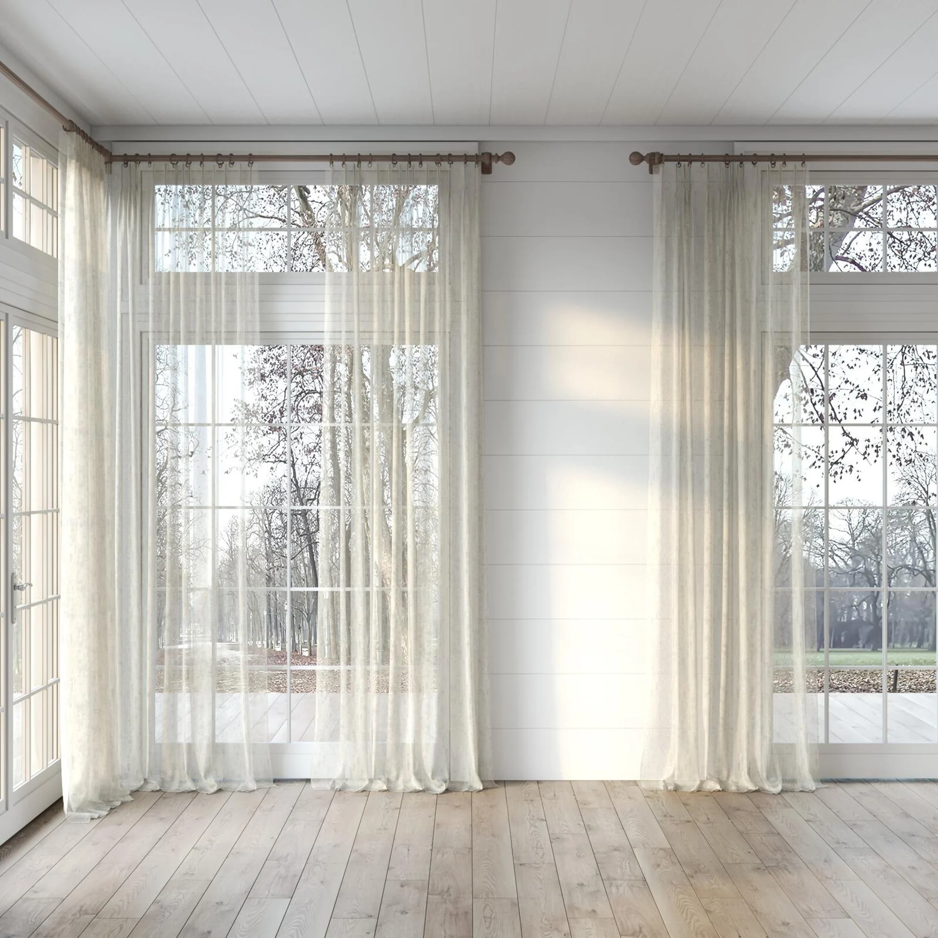 Full view of Tellaro Nougat, puddled, on curtain rod