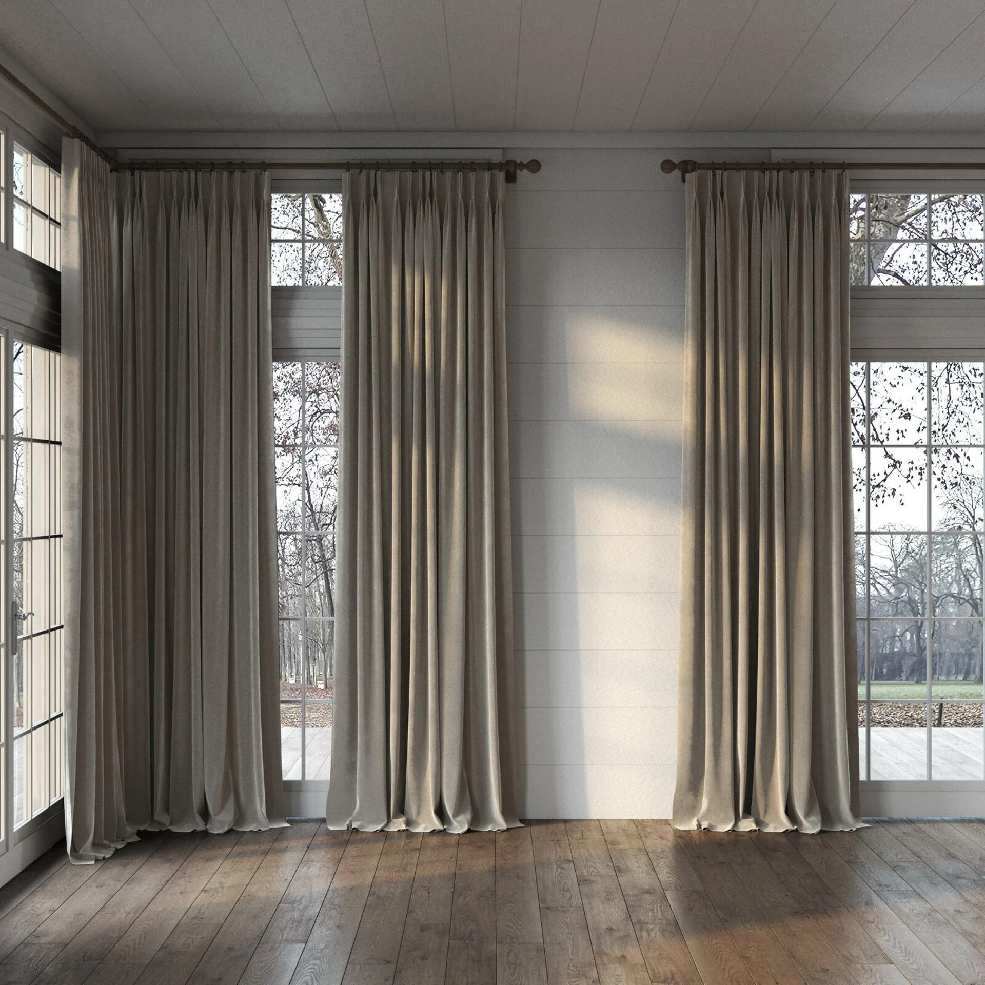 Full view of Verbier Rabbit, puddled, on curtain rod