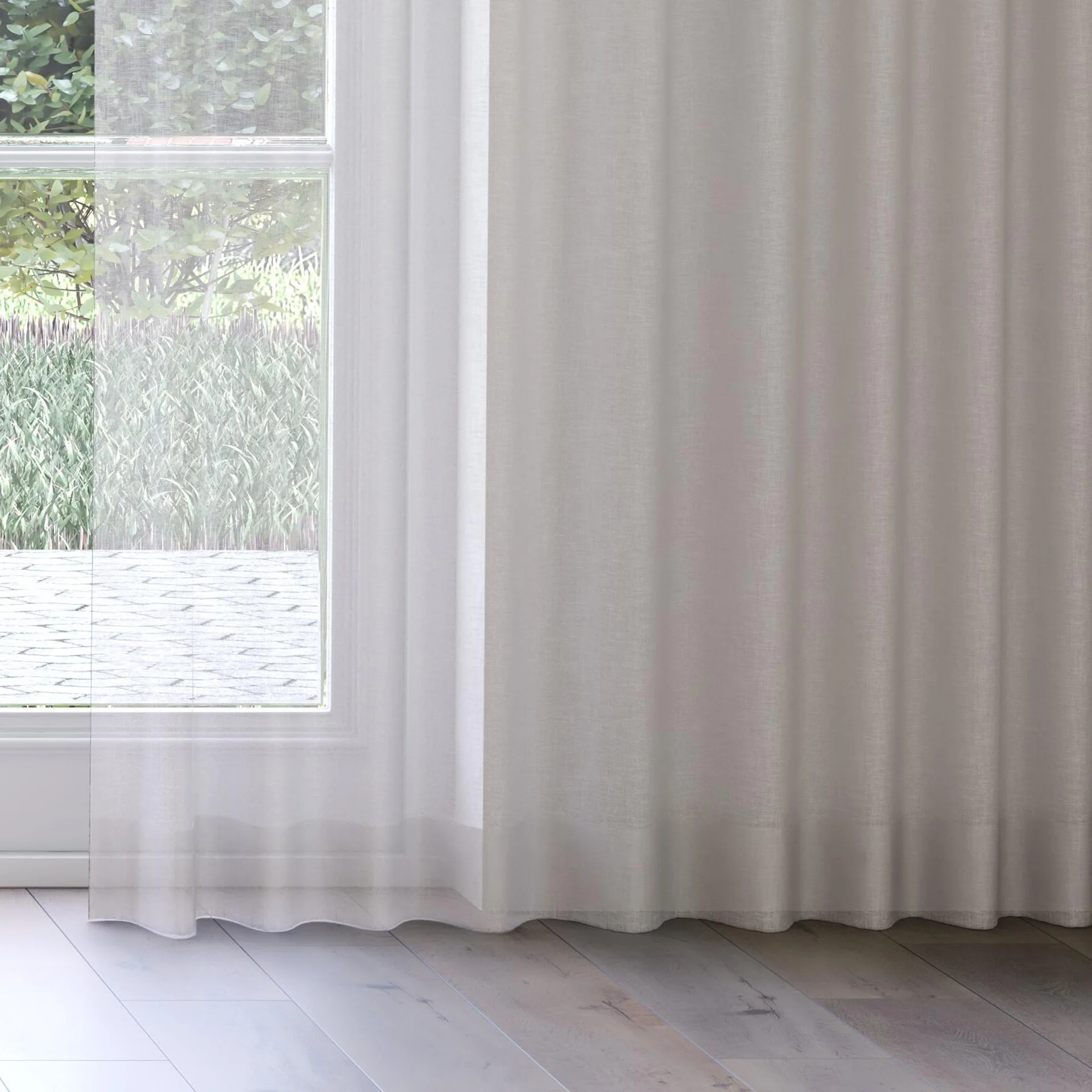 Bottom view of Natura Recycled Pebble, on curtain rail