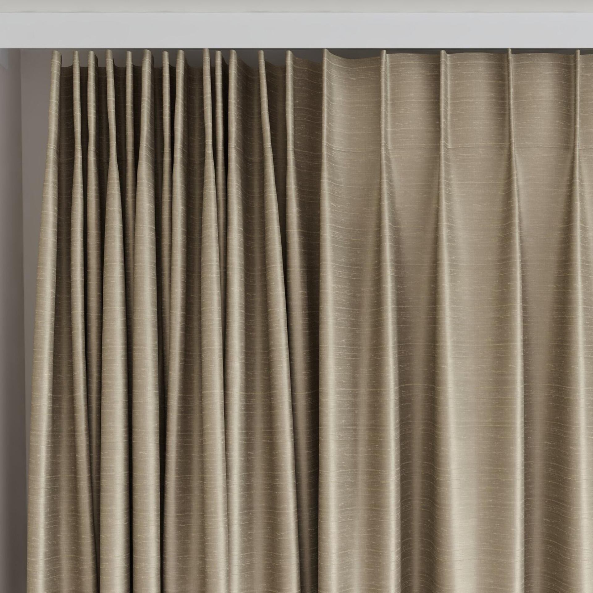 Top view of Silky Silky Zinc, on curtain rail