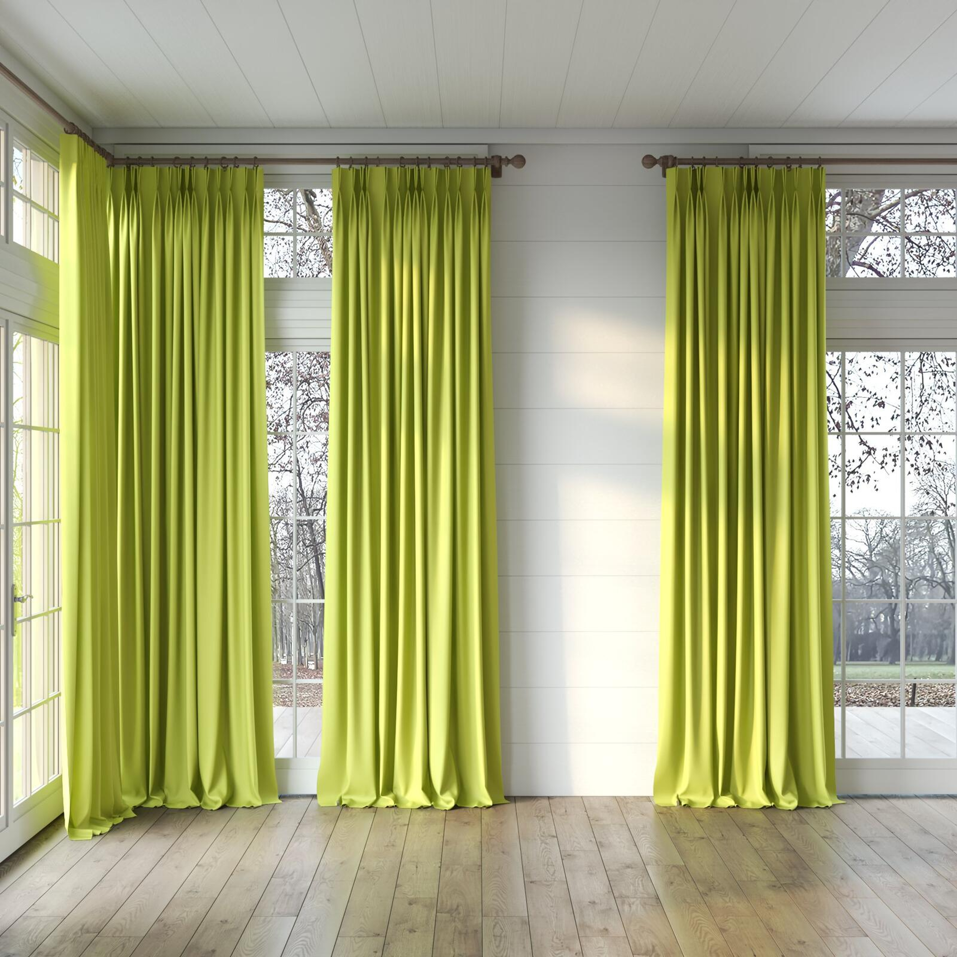 Full view of Ultra Dim Kiwi, puddled, on curtain rod