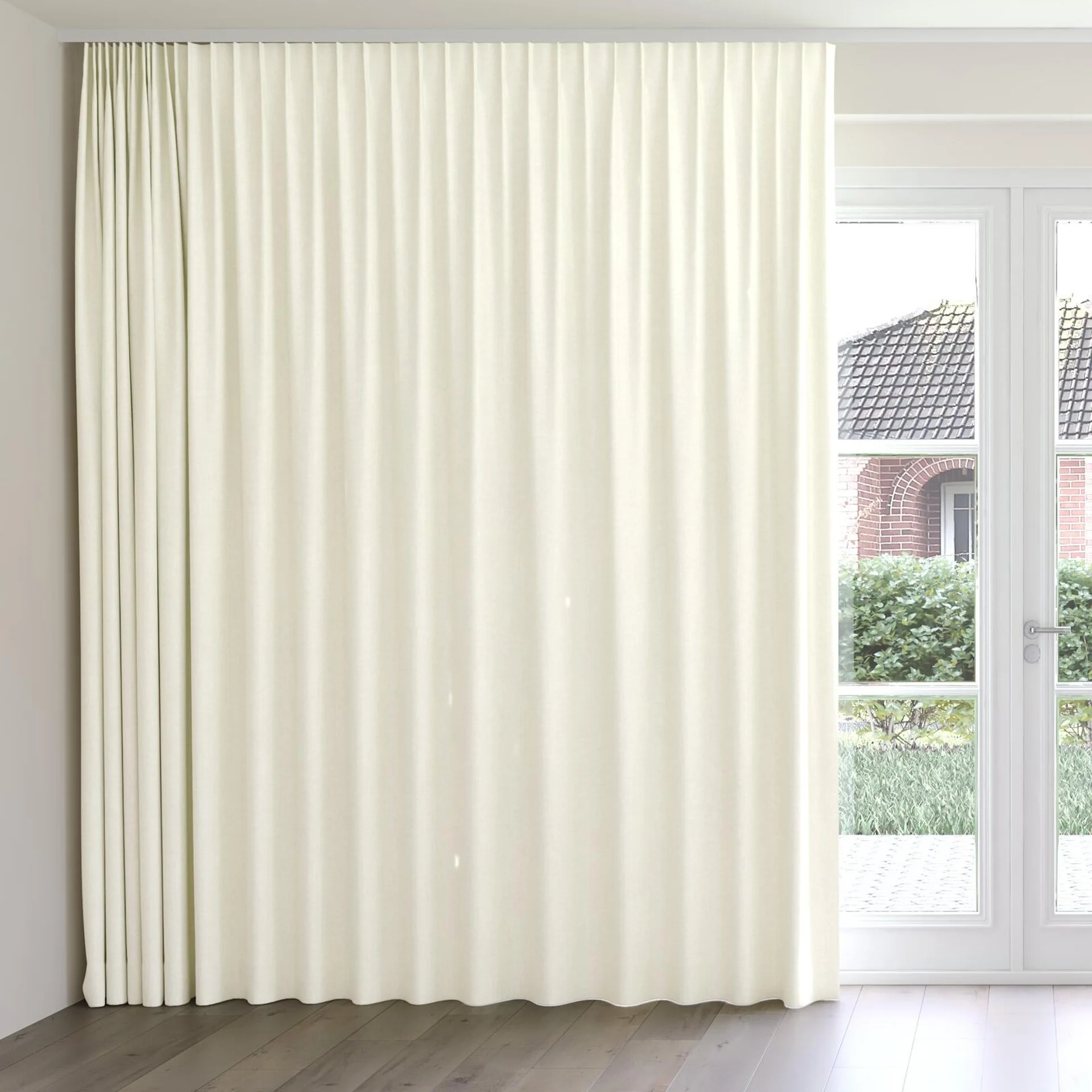 Front view of Cushy Pearl, on curtain rail