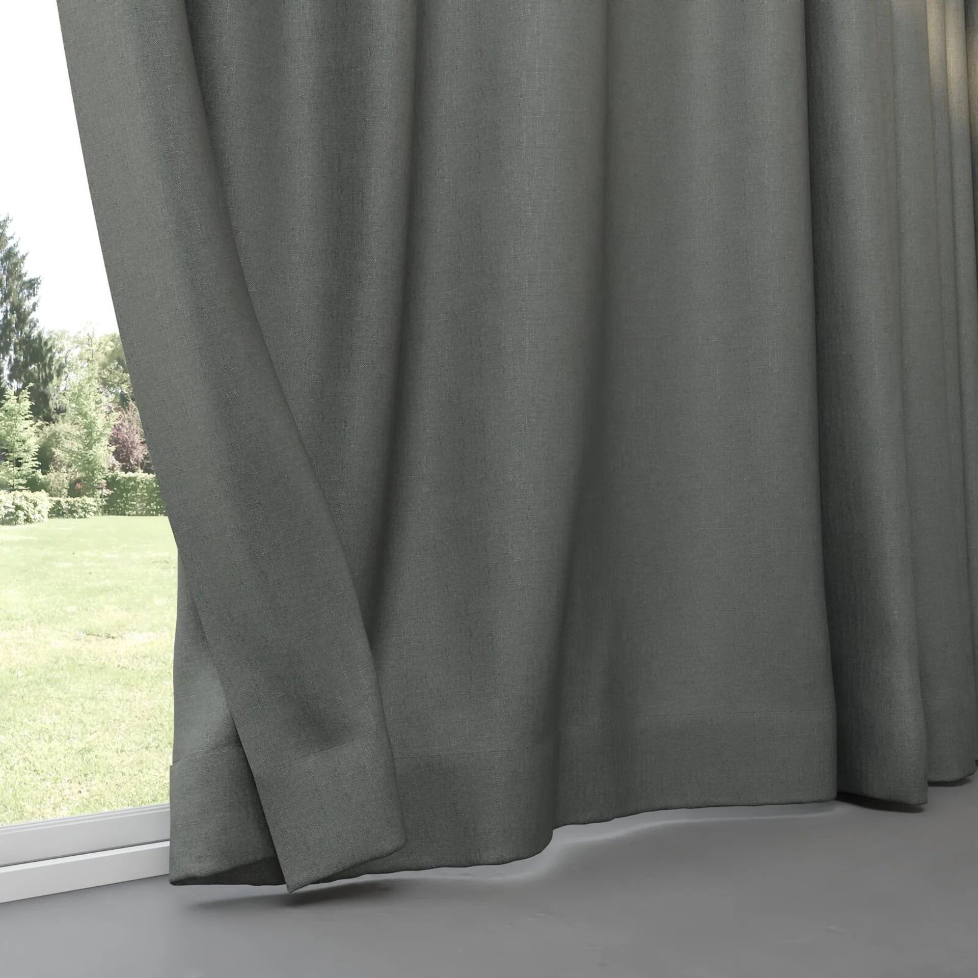 Bottom view of Retreat Blackout Charcoal, pinch pleat