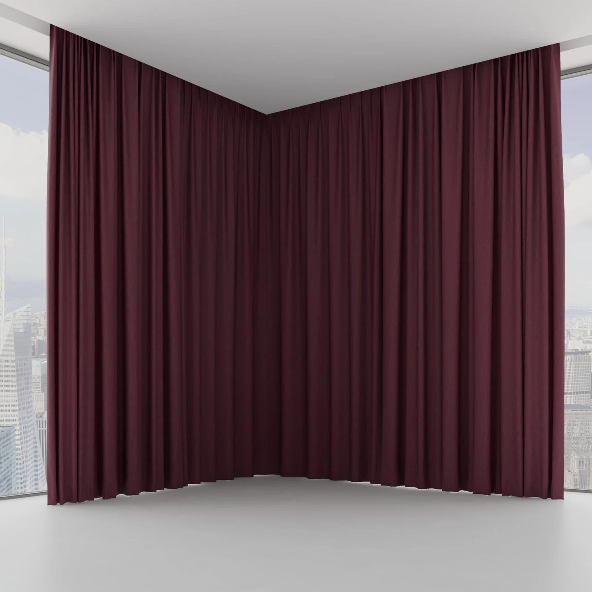 Front view of Tuxedo Burgundy, on hidden rail