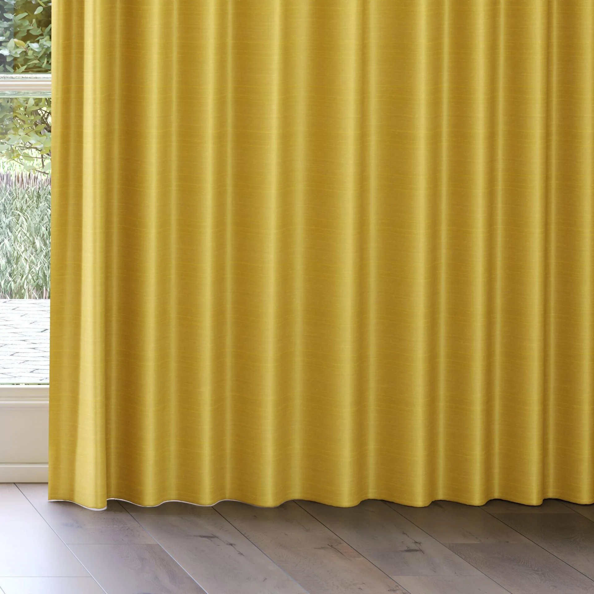 Bottom view of Silky Gold, on curtain rail