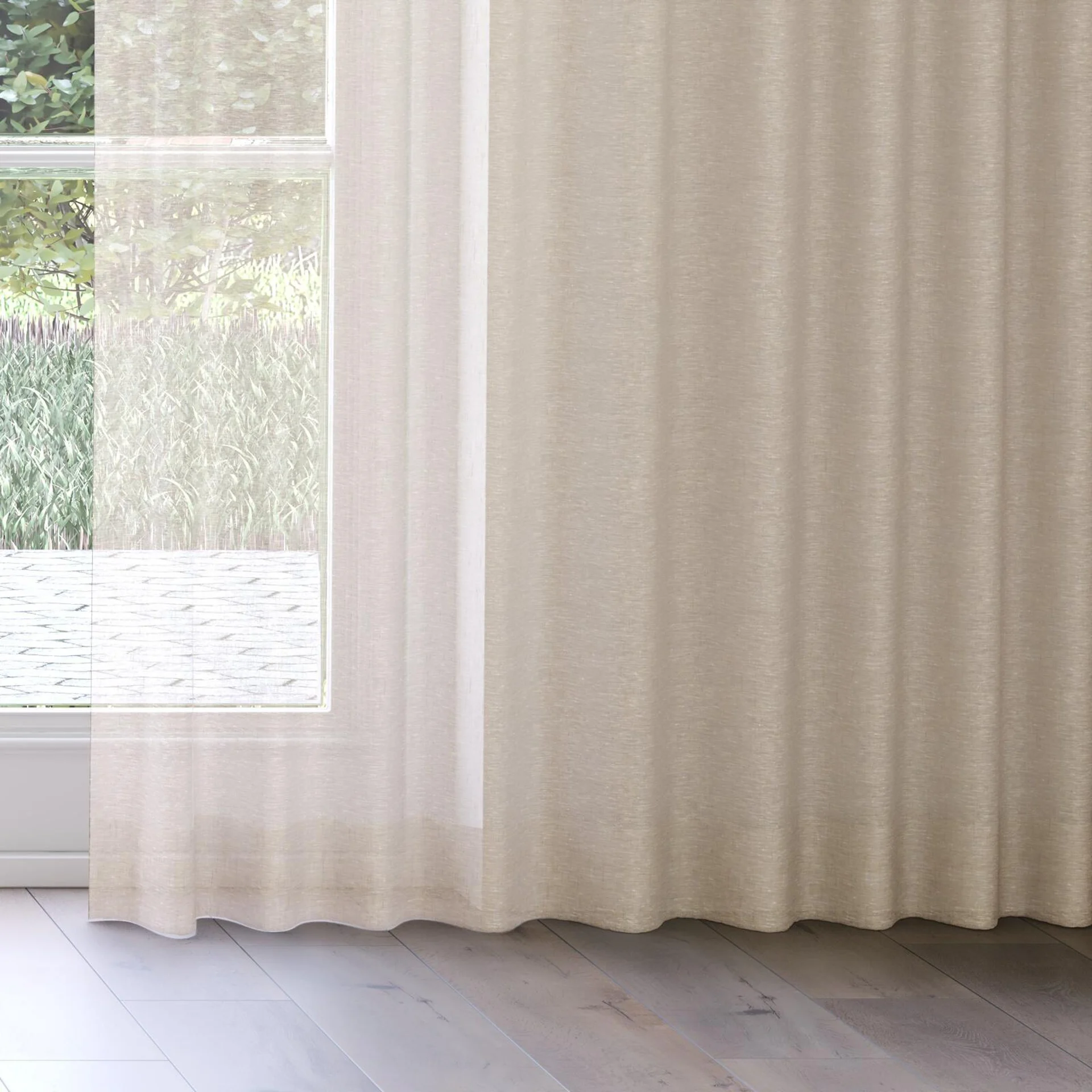 Bottom view of Lino Avocado, on curtain rail