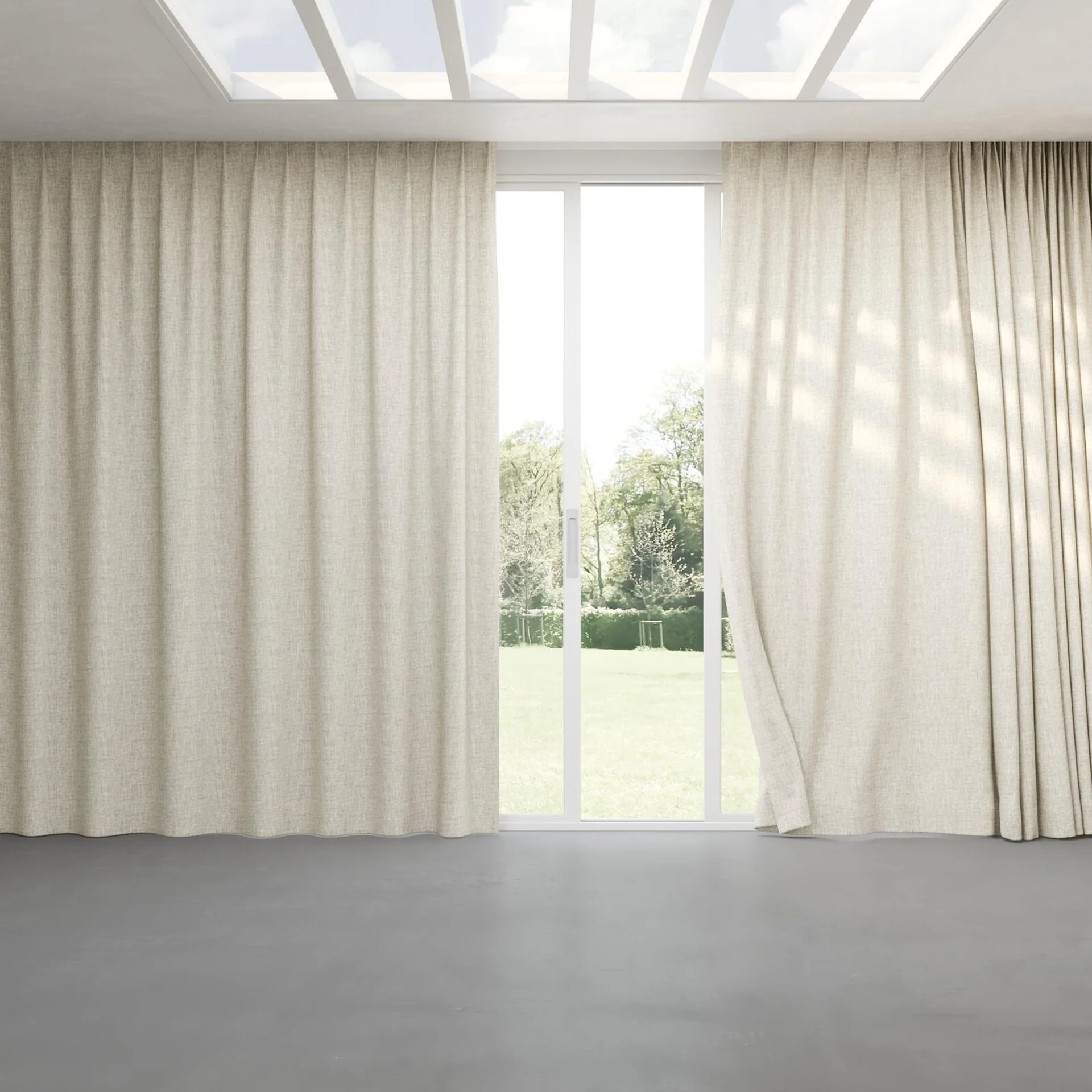 Full view of Earthwild Sand, pinch pleat