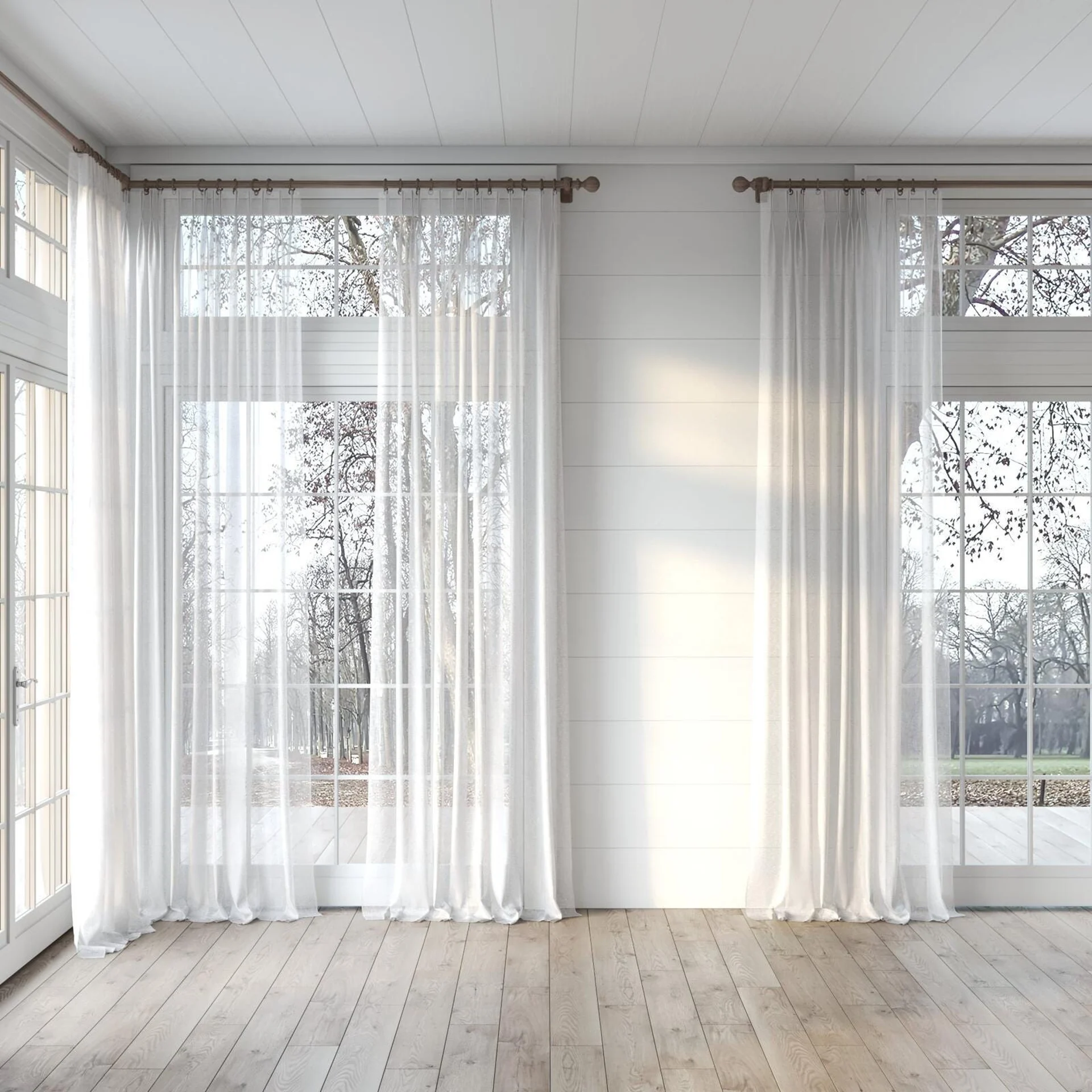 Full view of Natura Recycled Dolomite, puddled, on curtain rod