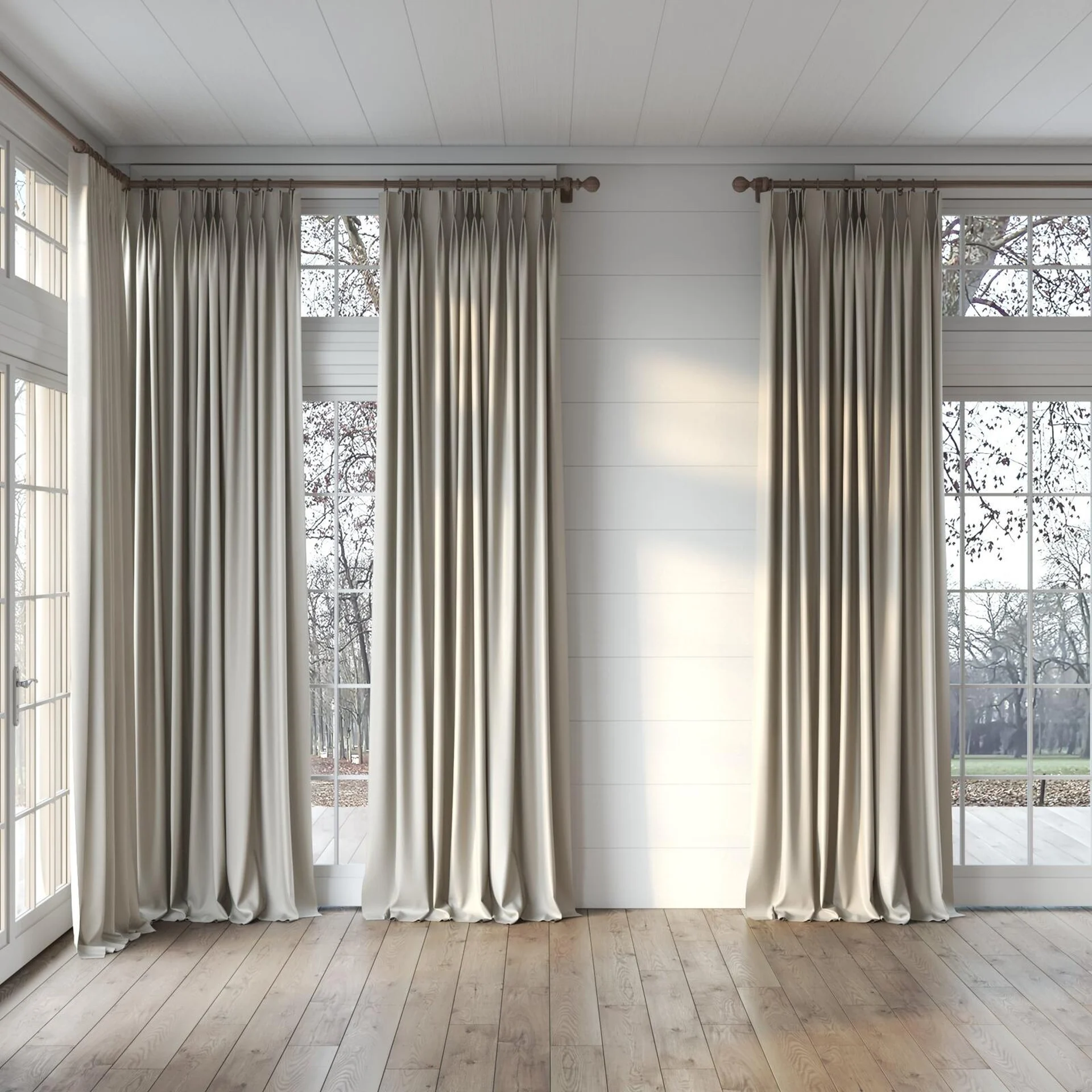 Full view of Silk Road Shimmer, puddled, on curtain rod
