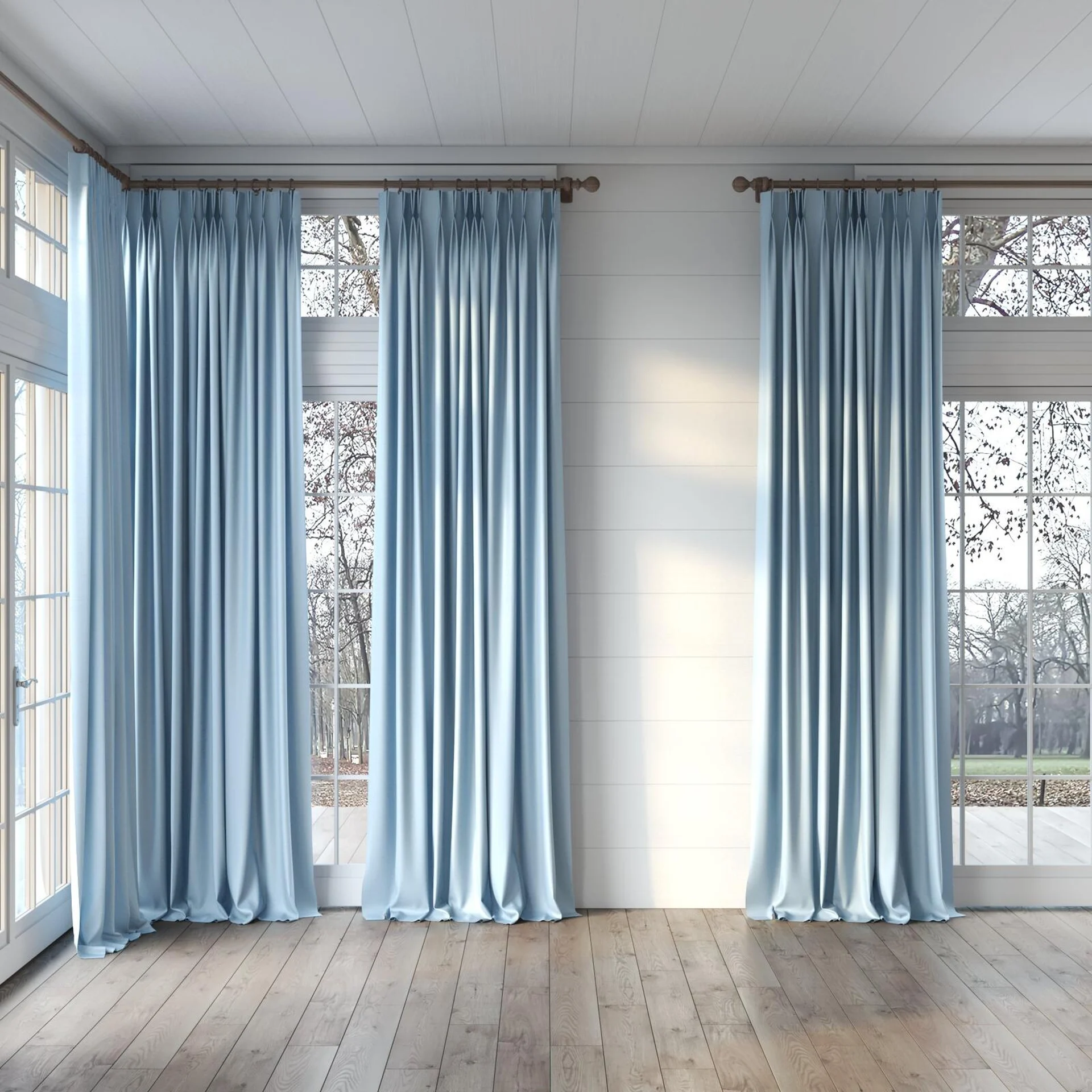 Full view of Grove Pool, puddled, on curtain rod