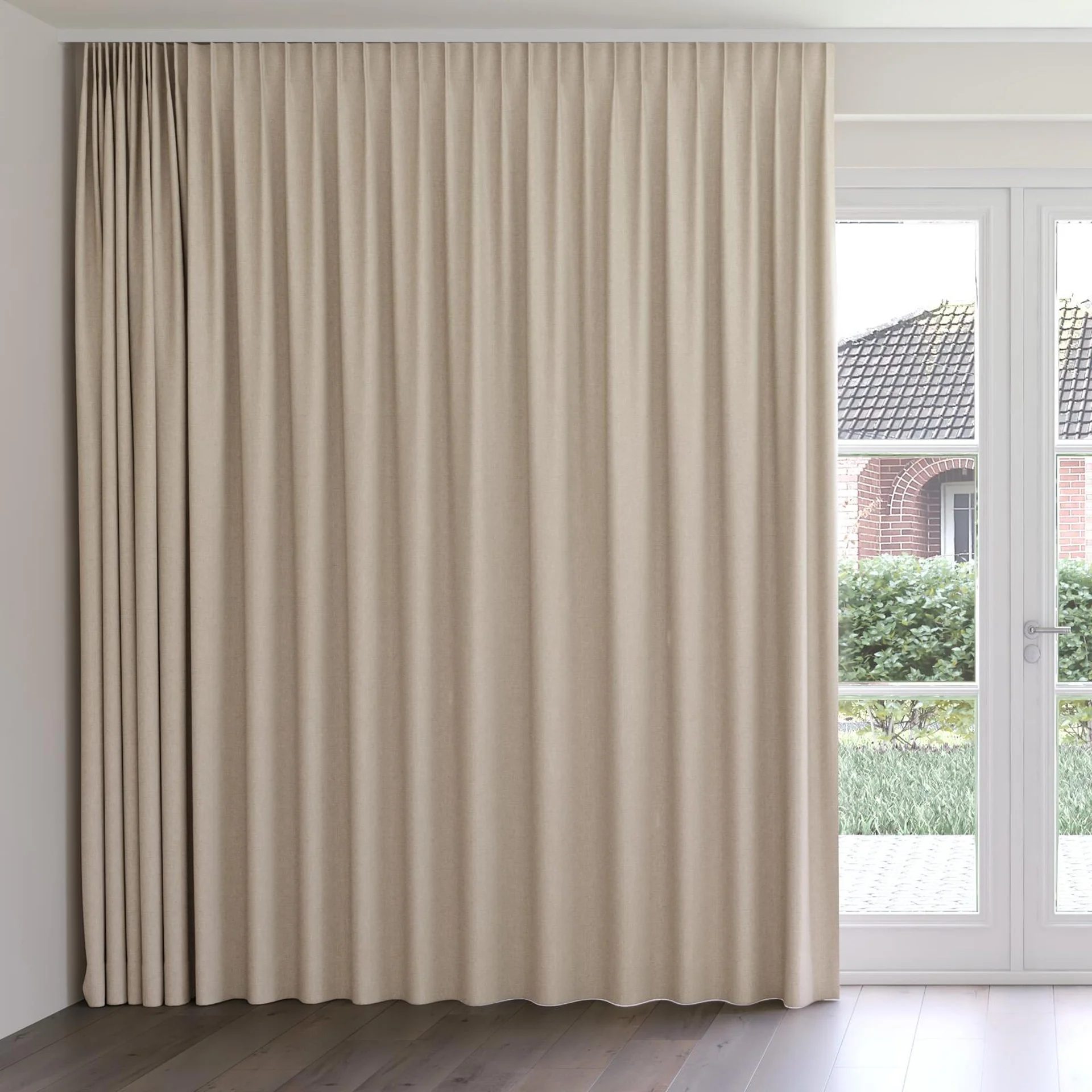 Front view of Yugen Clay, on curtain rail