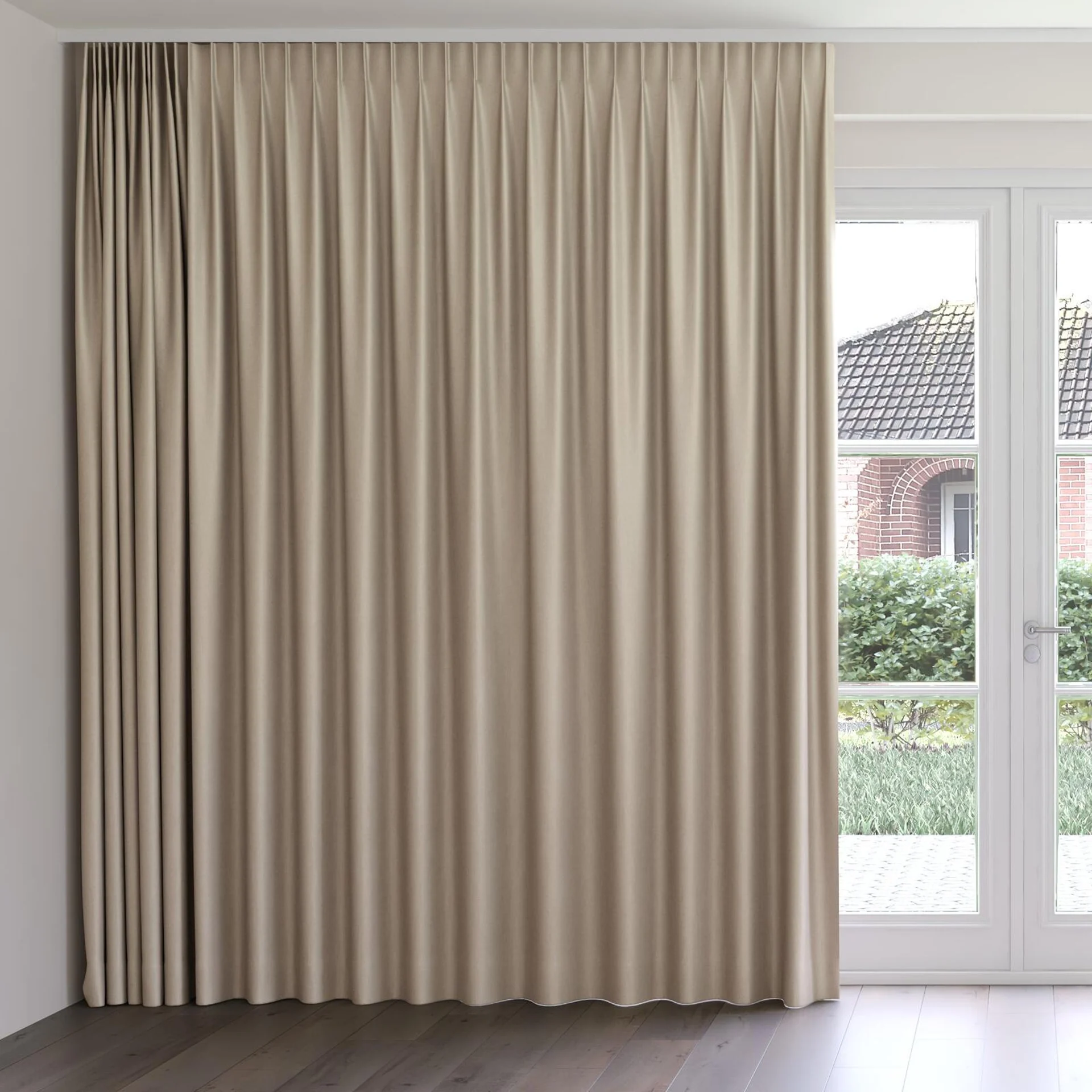 Front view of Matrix Seagrass, on curtain rail
