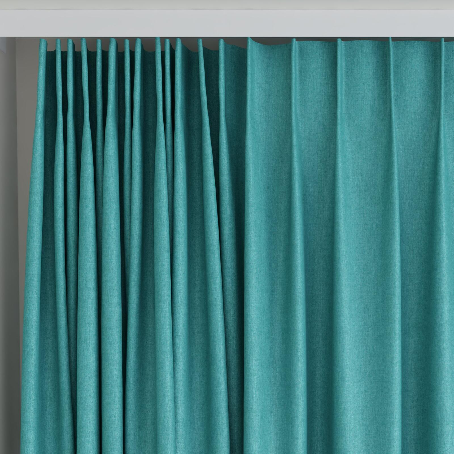 Top view of Cushy Teal, on curtain rail