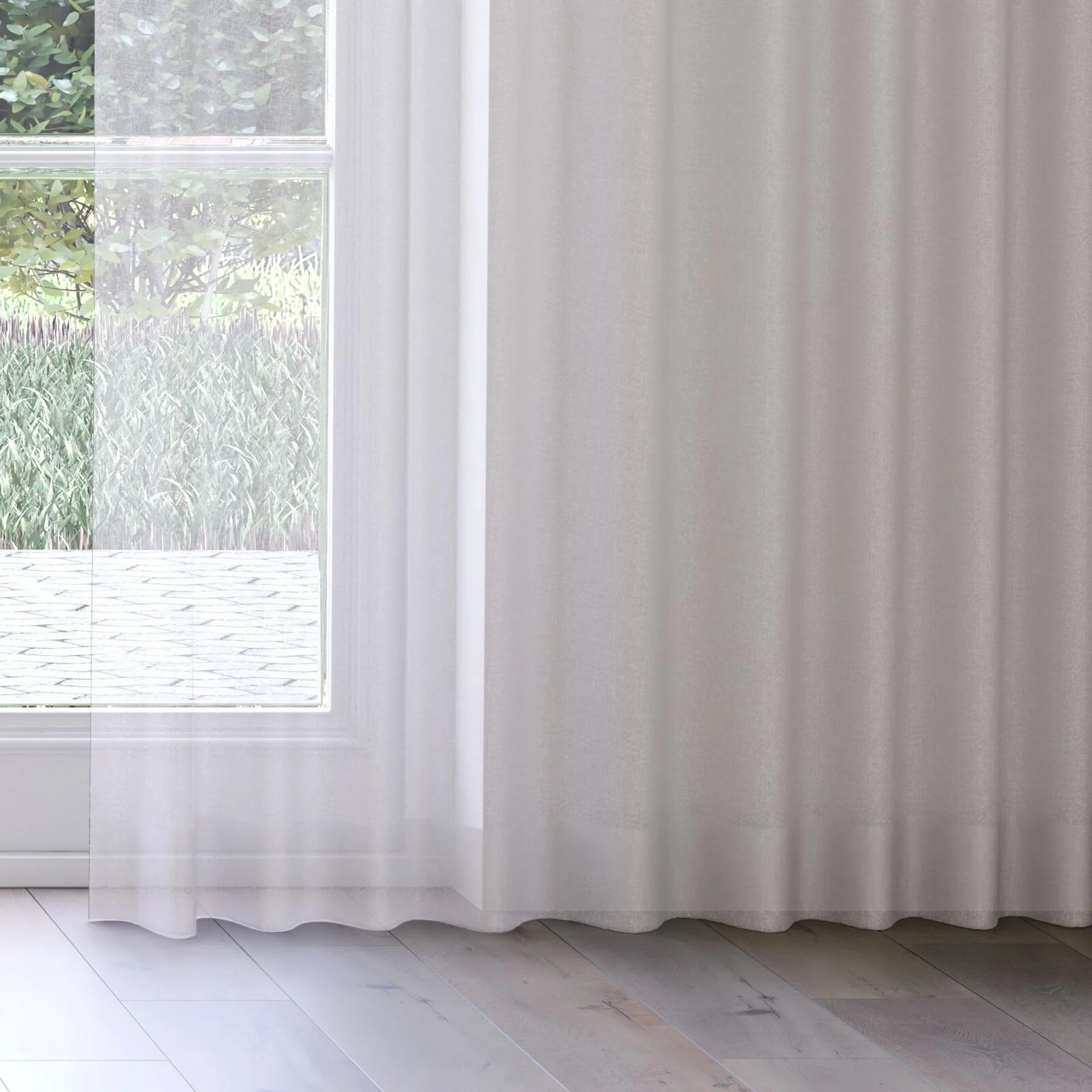 Bottom view of Graceful Blush, on curtain rail
