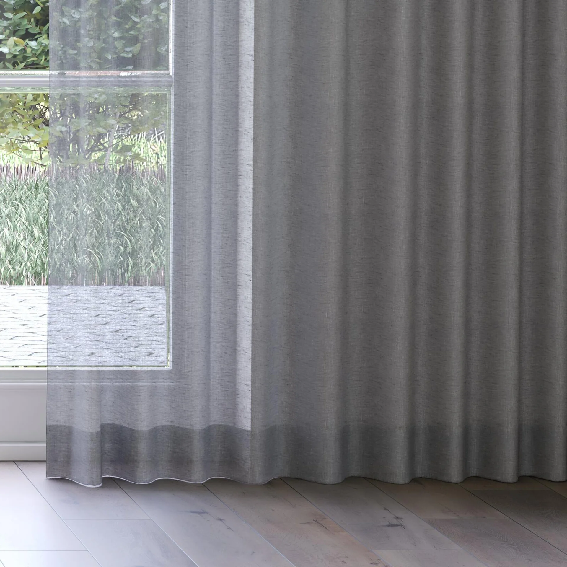 Bottom view of Lino Midnight, on curtain rail