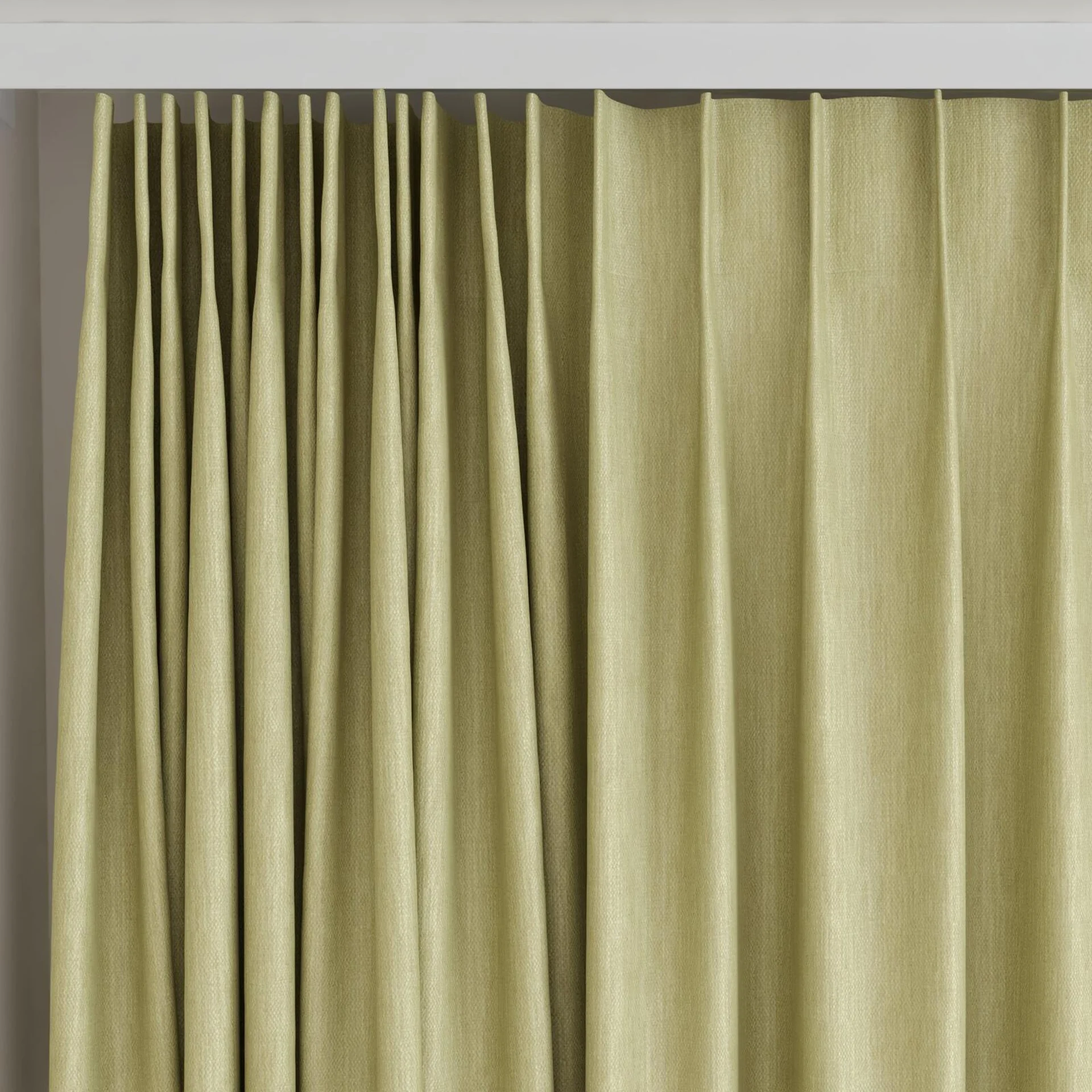 Top view of Cordoba Olive, on curtain rail