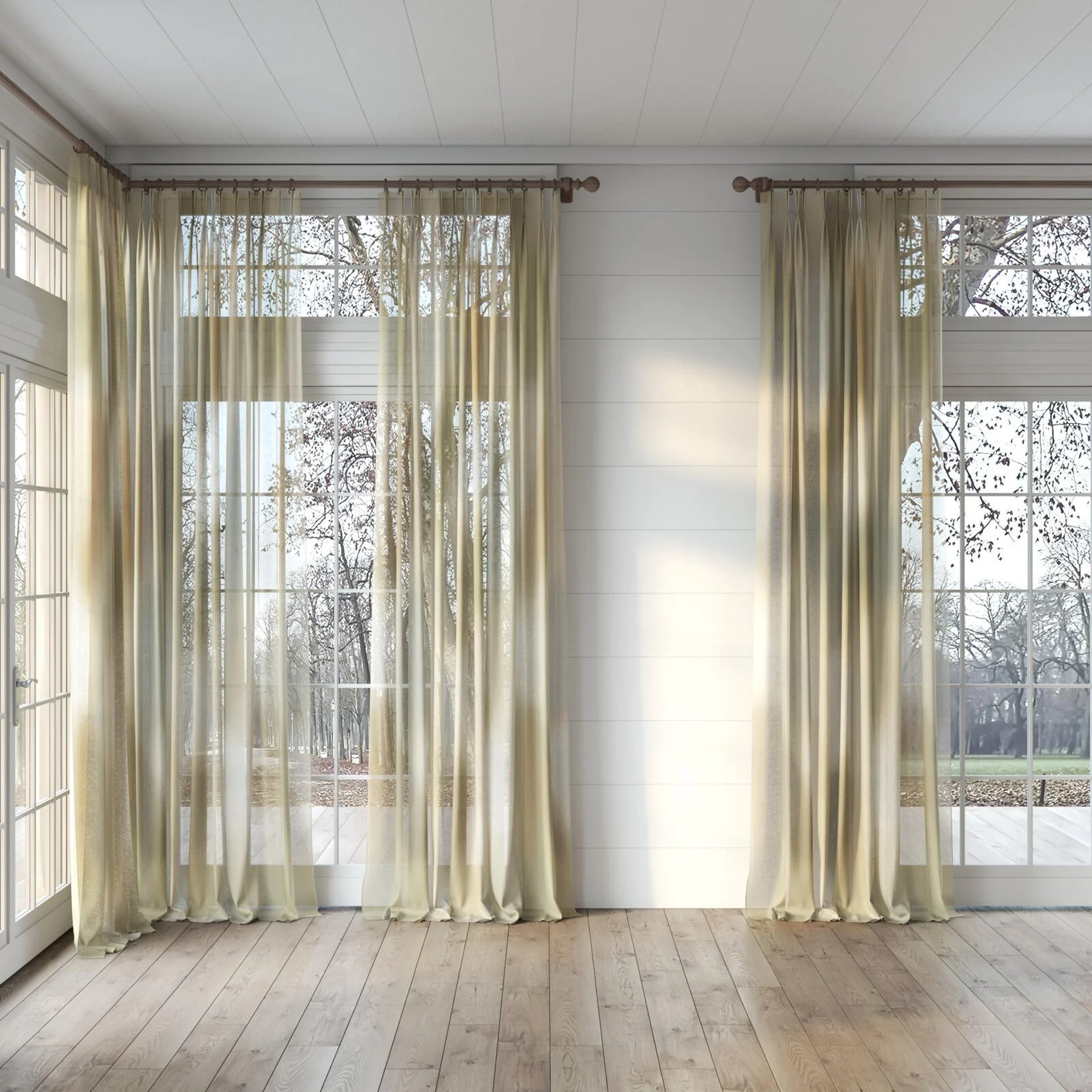 Full view of Ronde Mist, puddled, on curtain rod