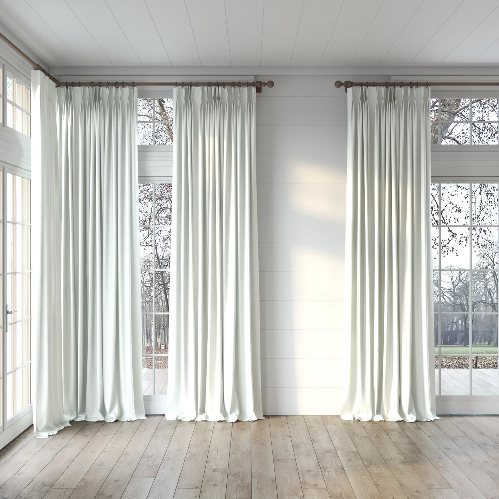 Full view of Naturama Pristine, puddled, on curtain rod