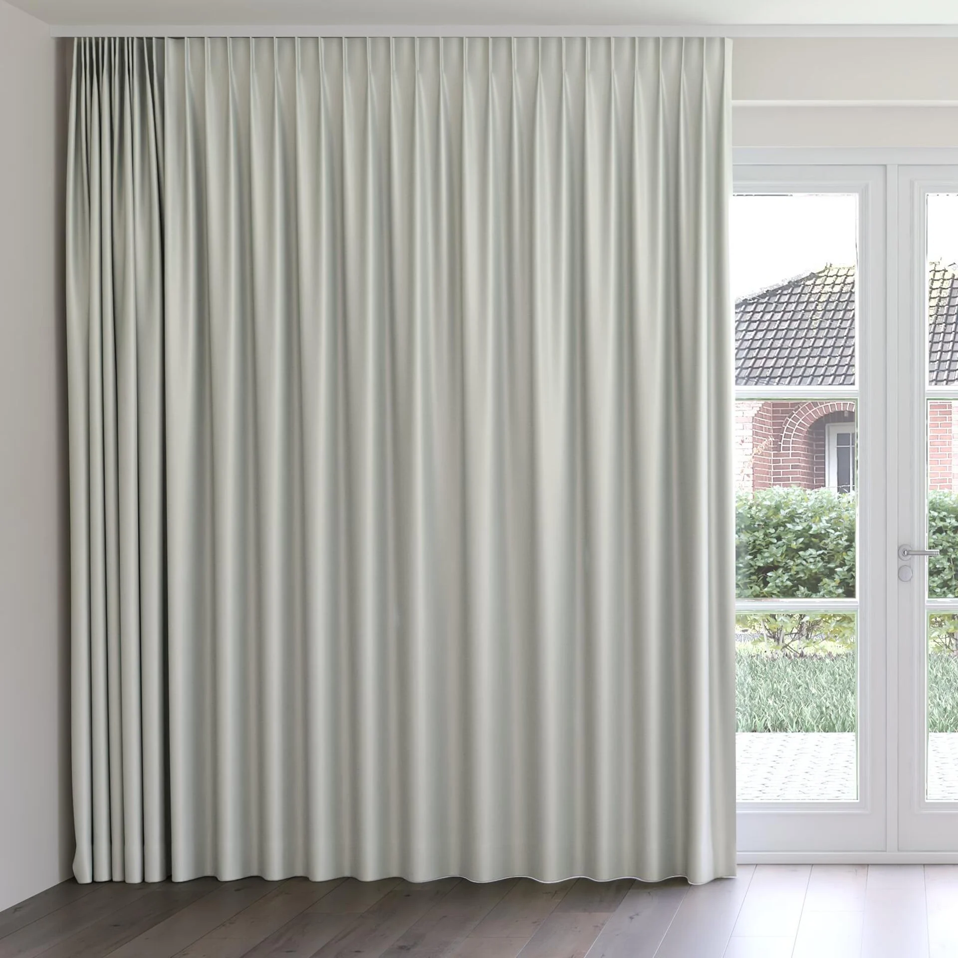 Front view of Preston FR Blackout Granite, on curtain rail