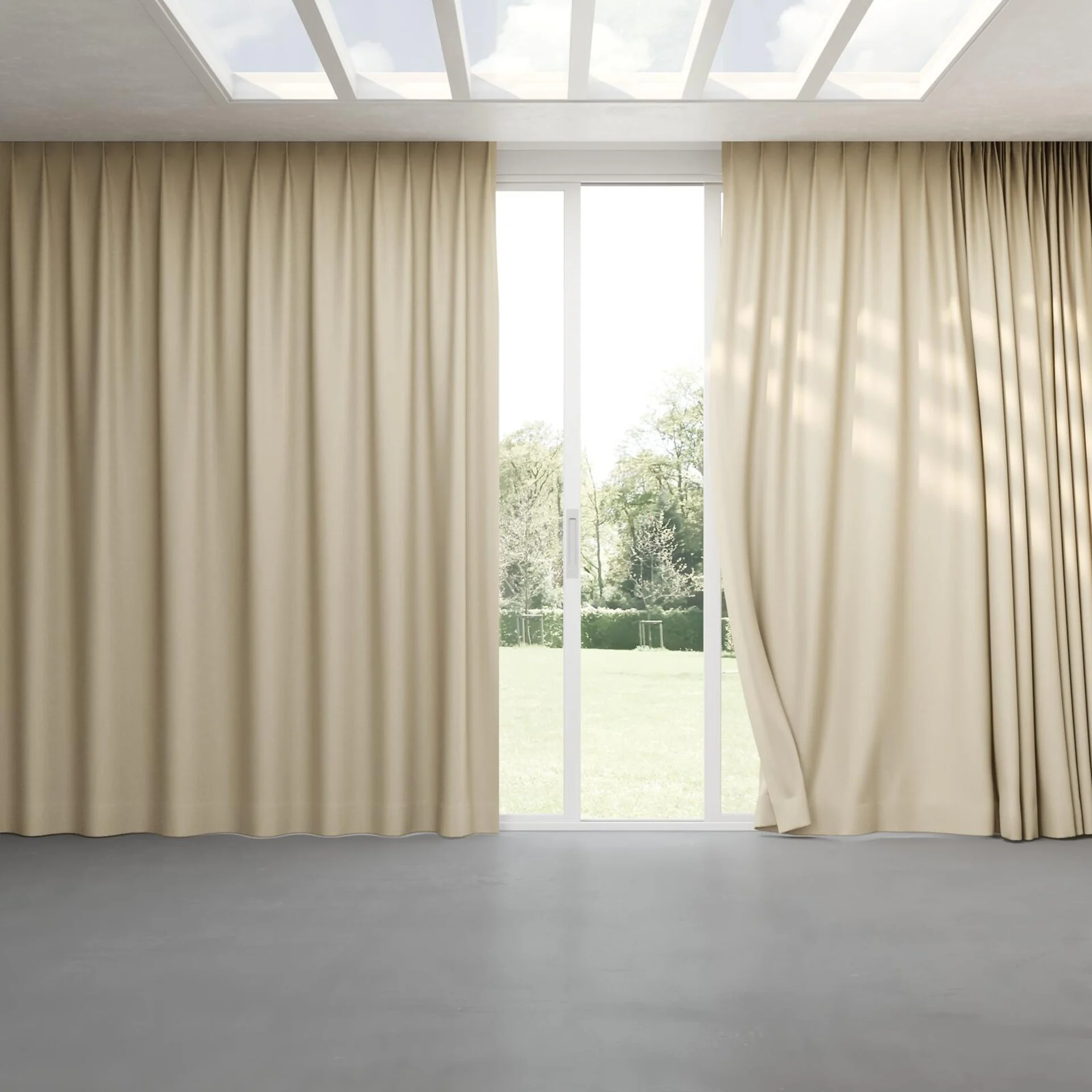 Full view of Re Delis Flax, pinch pleat