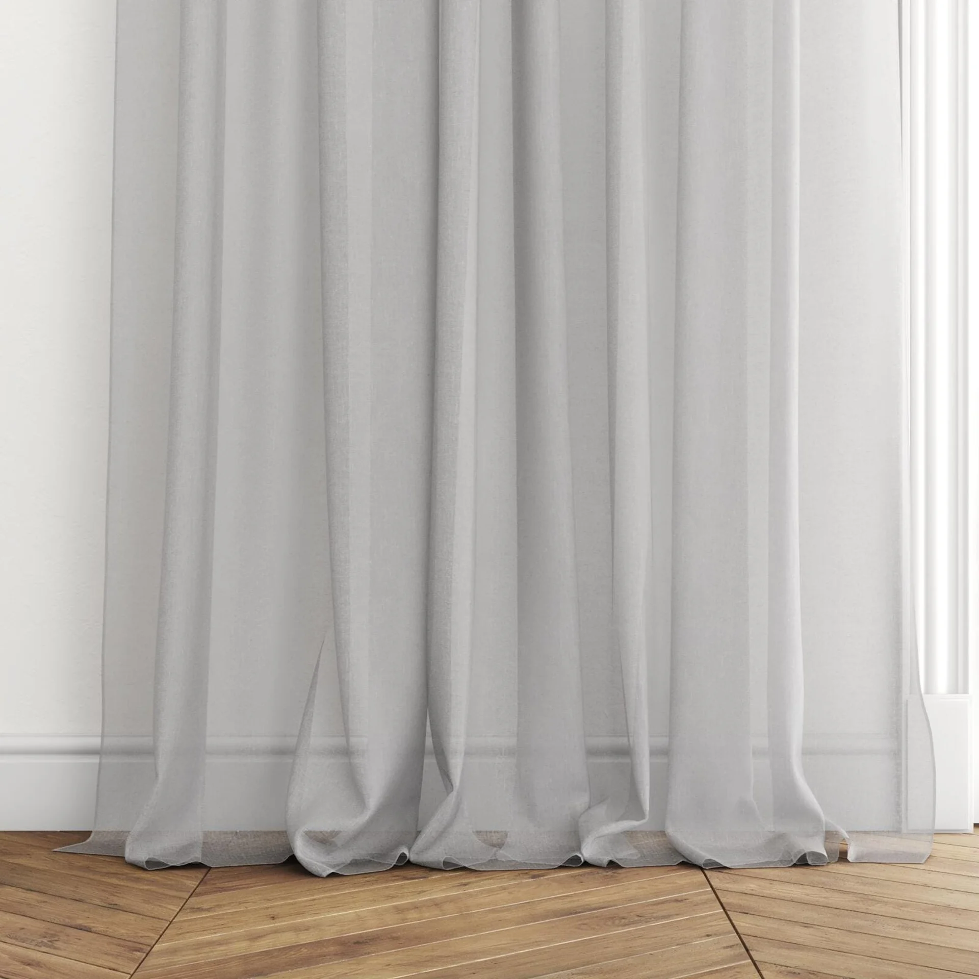 Bottom view of Graceful Zinc, puddled with pinch pleat, on curtain rod