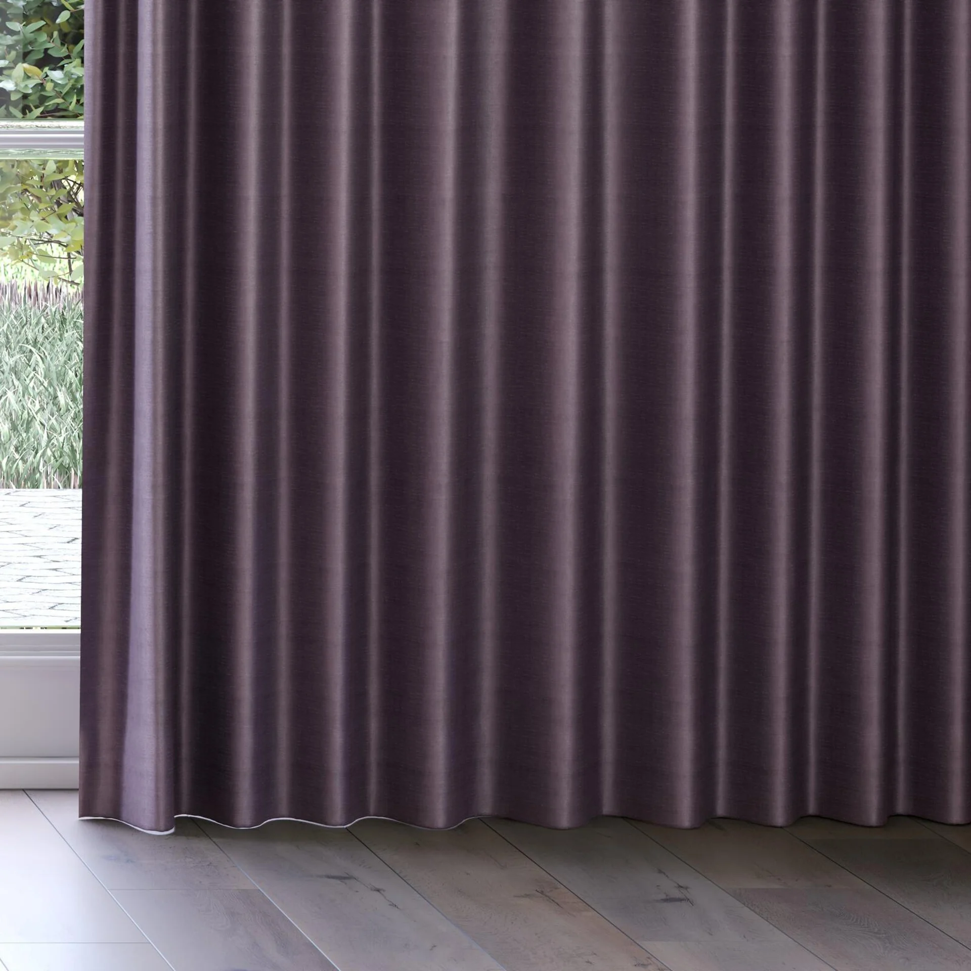 Bottom view of Zircon Plum, on curtain rail