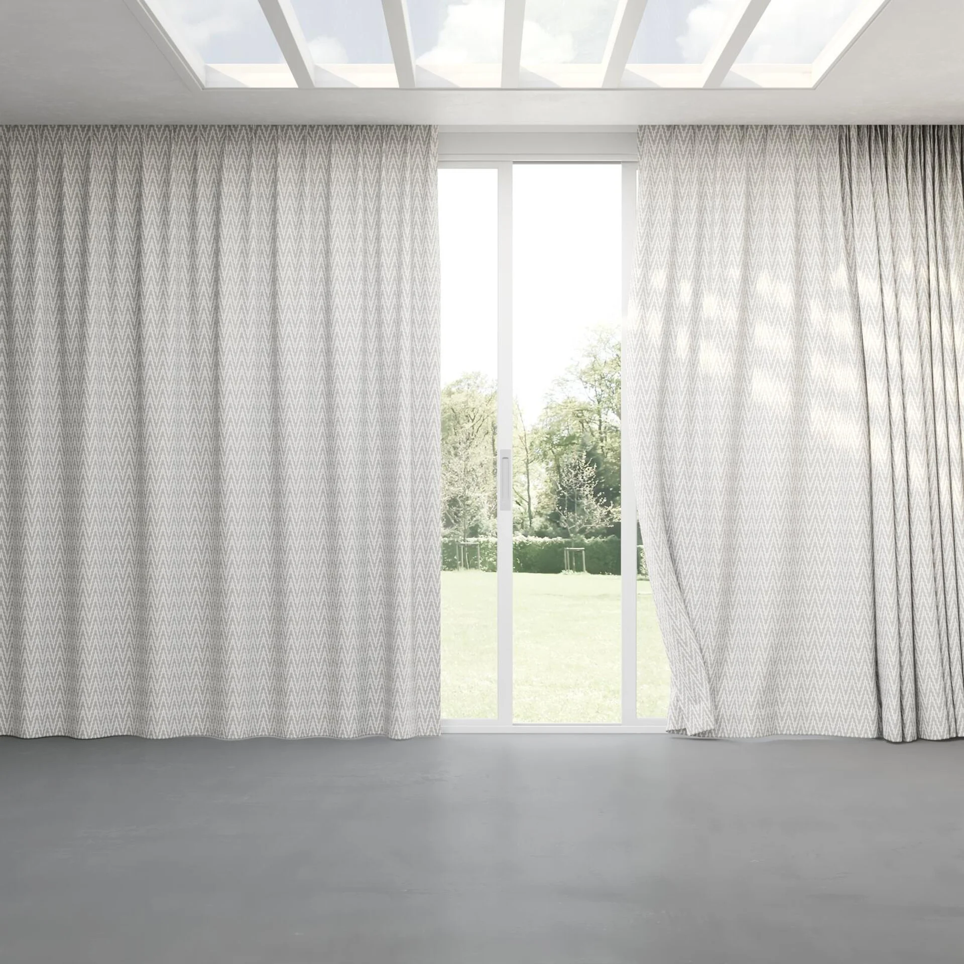 Full view of Running Feather, pinch pleat
